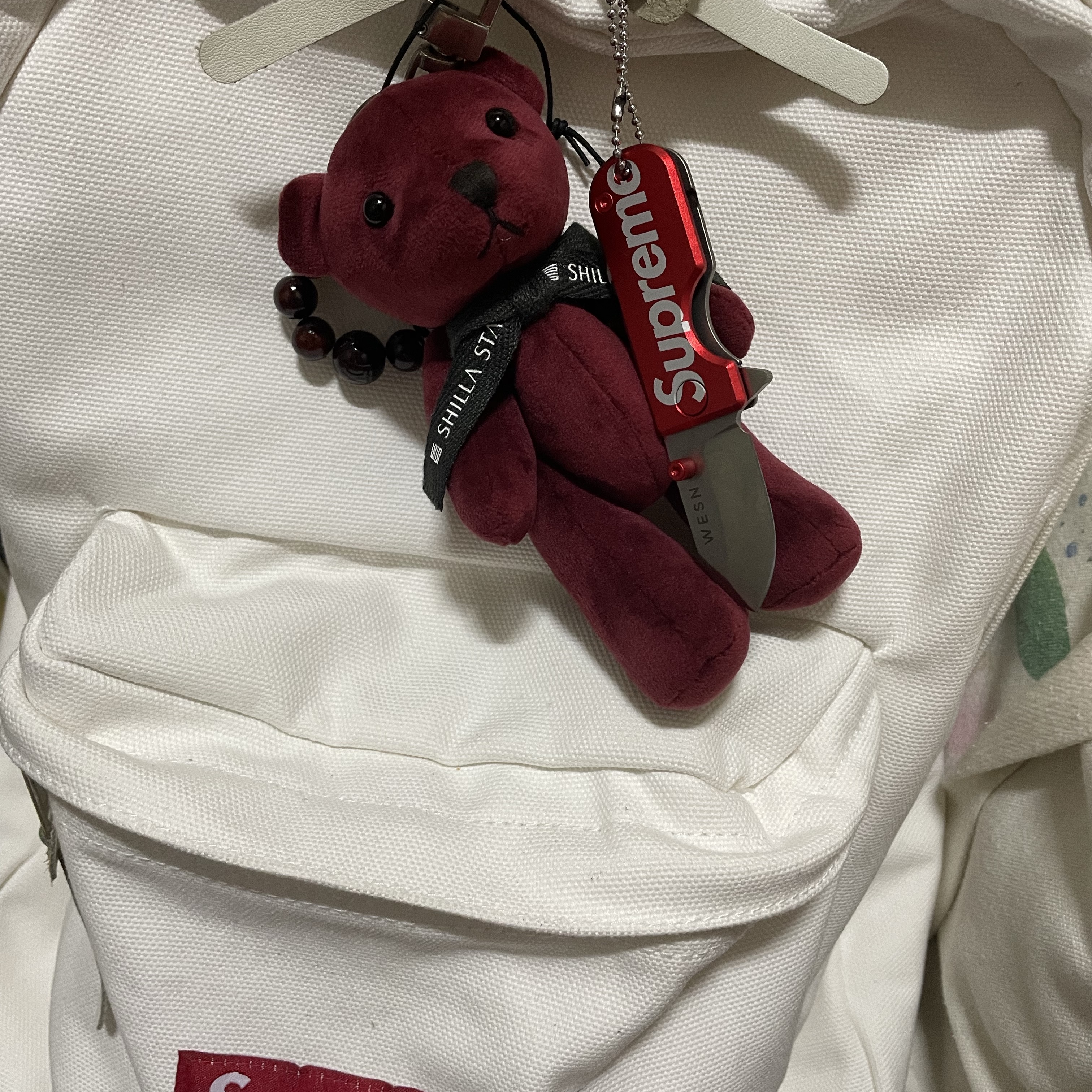 Supreme x WESN Microblade Red - 24FW, Supreme Canvas Backpack White 착용 스타일