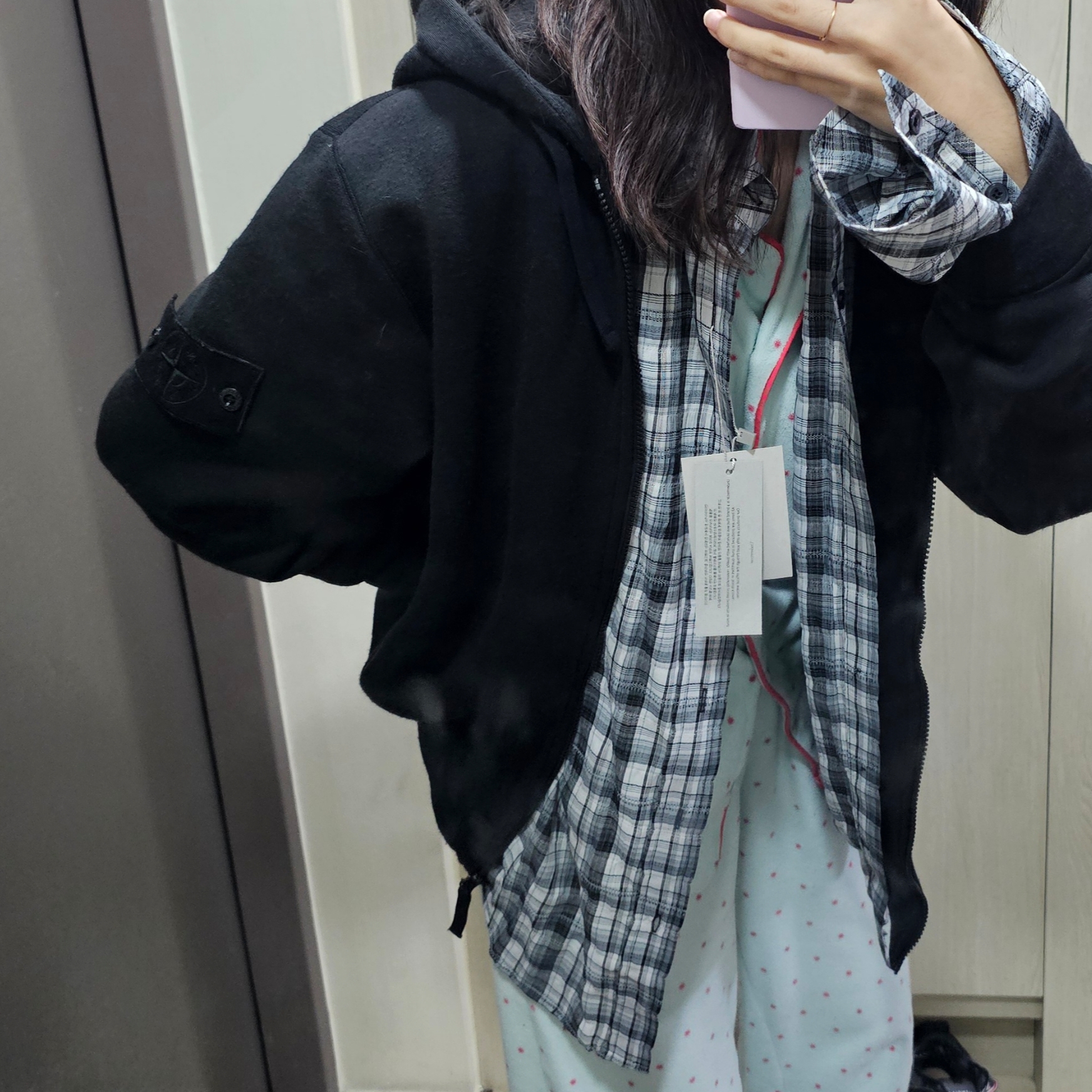 Undermycar Mu.36 Anti Fxxking Logo Play Basic Long Sleeve Check Shirts Blue Black 착용 스타일 - 2
