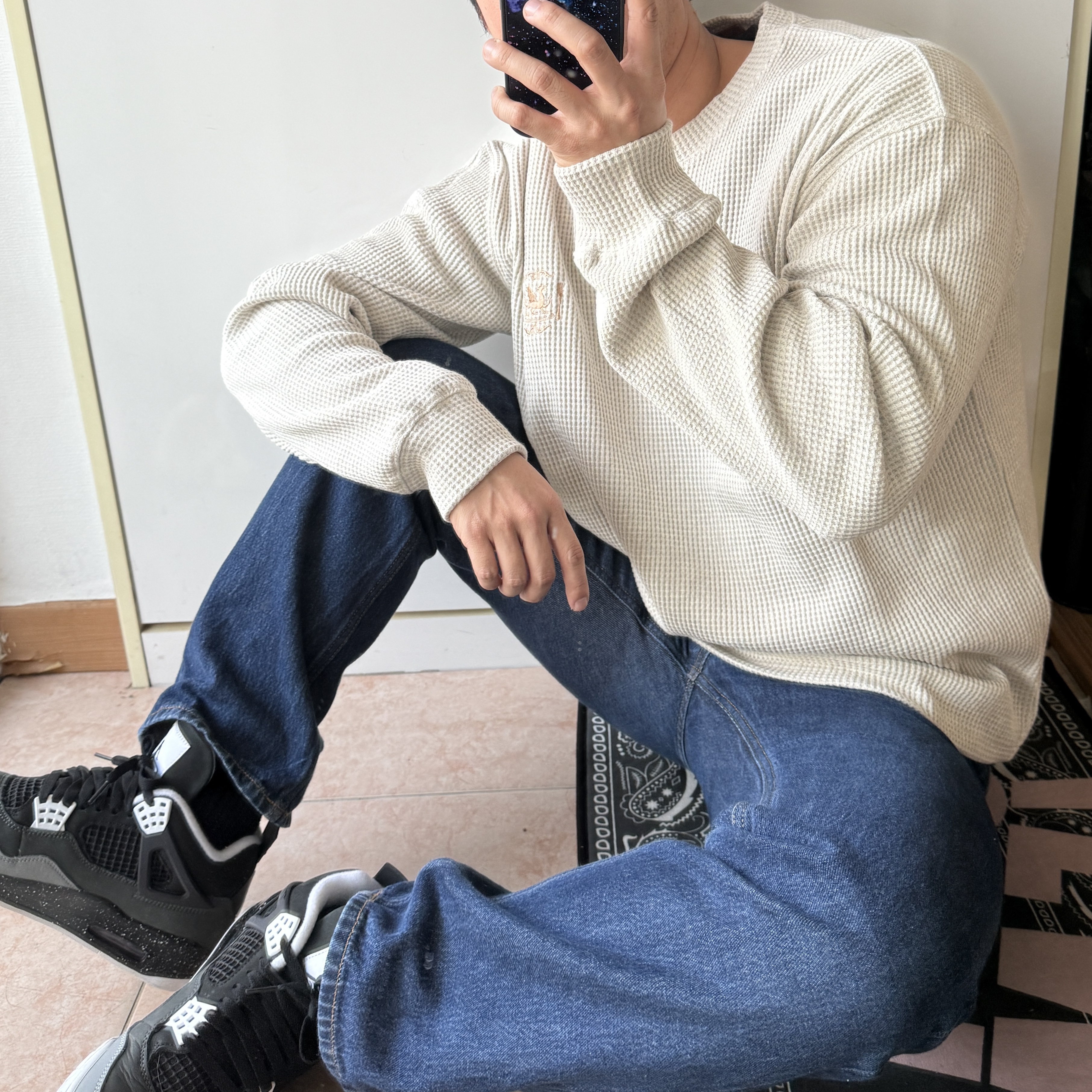 IAB Studio x Delicious in Dungeon Waffle Long Sleeve Oatmeal, Jordan 4 Retro Fear 2024 착용 스타일