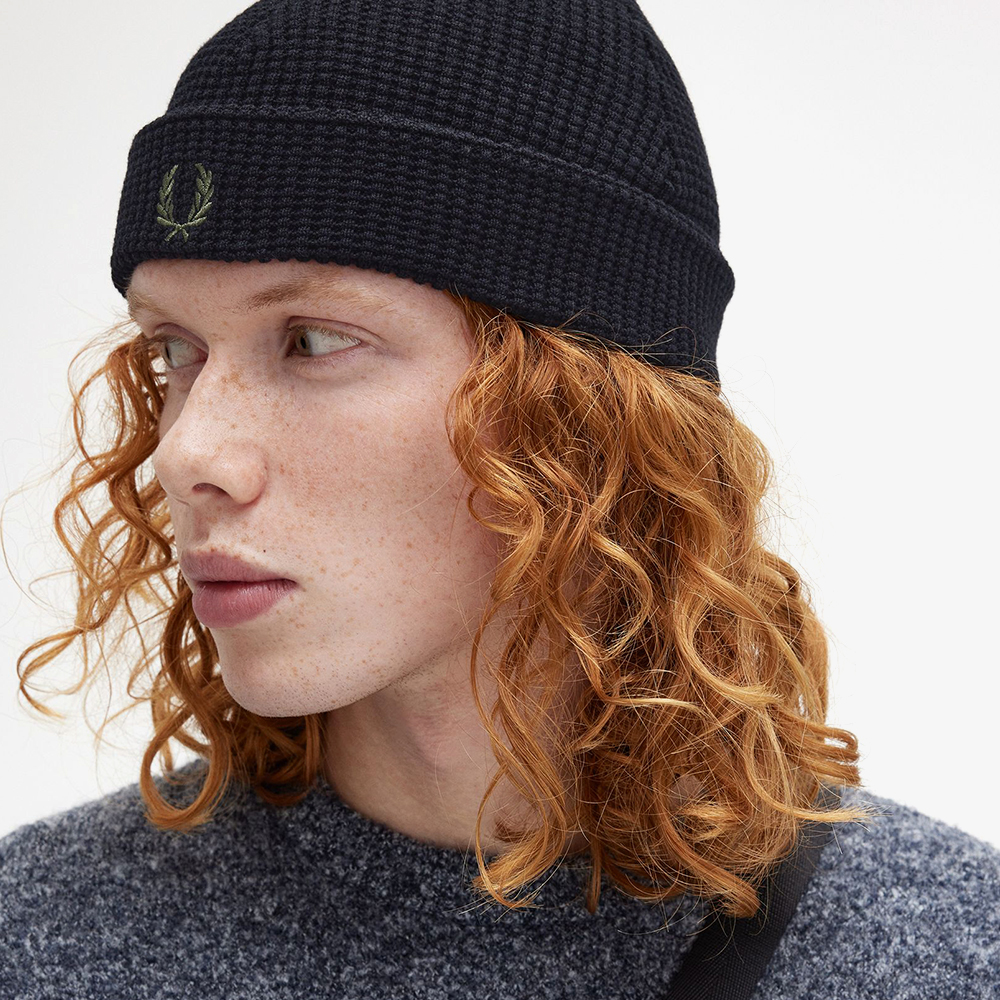 프레드페리 와플 니트 코튼 비니 블랙(Fred Perry Waffle Knit Beanie Black) - 5