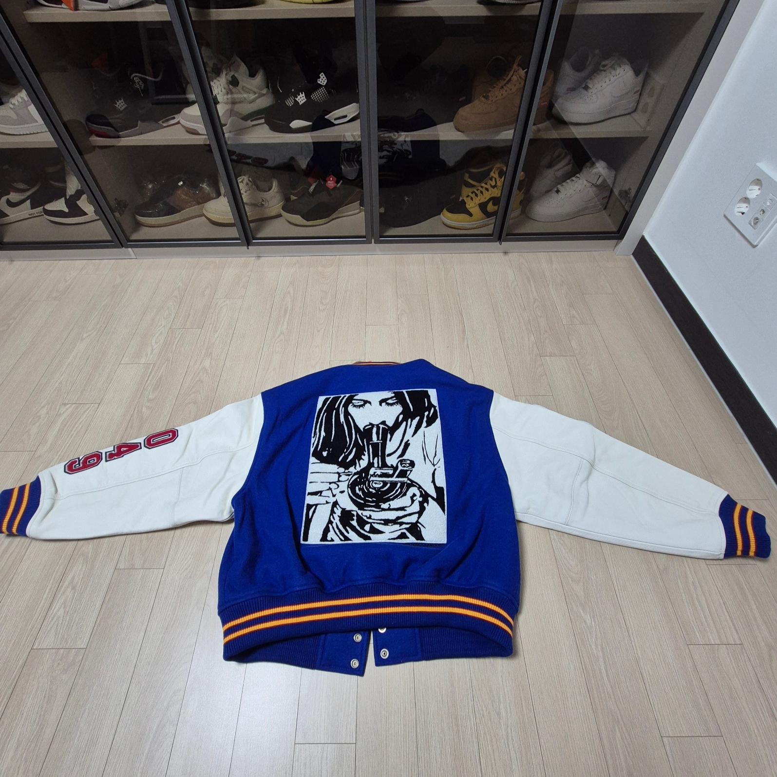 Supreme x Hysteric Glamour Varsity Jacket Blue - 24FW 착용 스타일 - 7