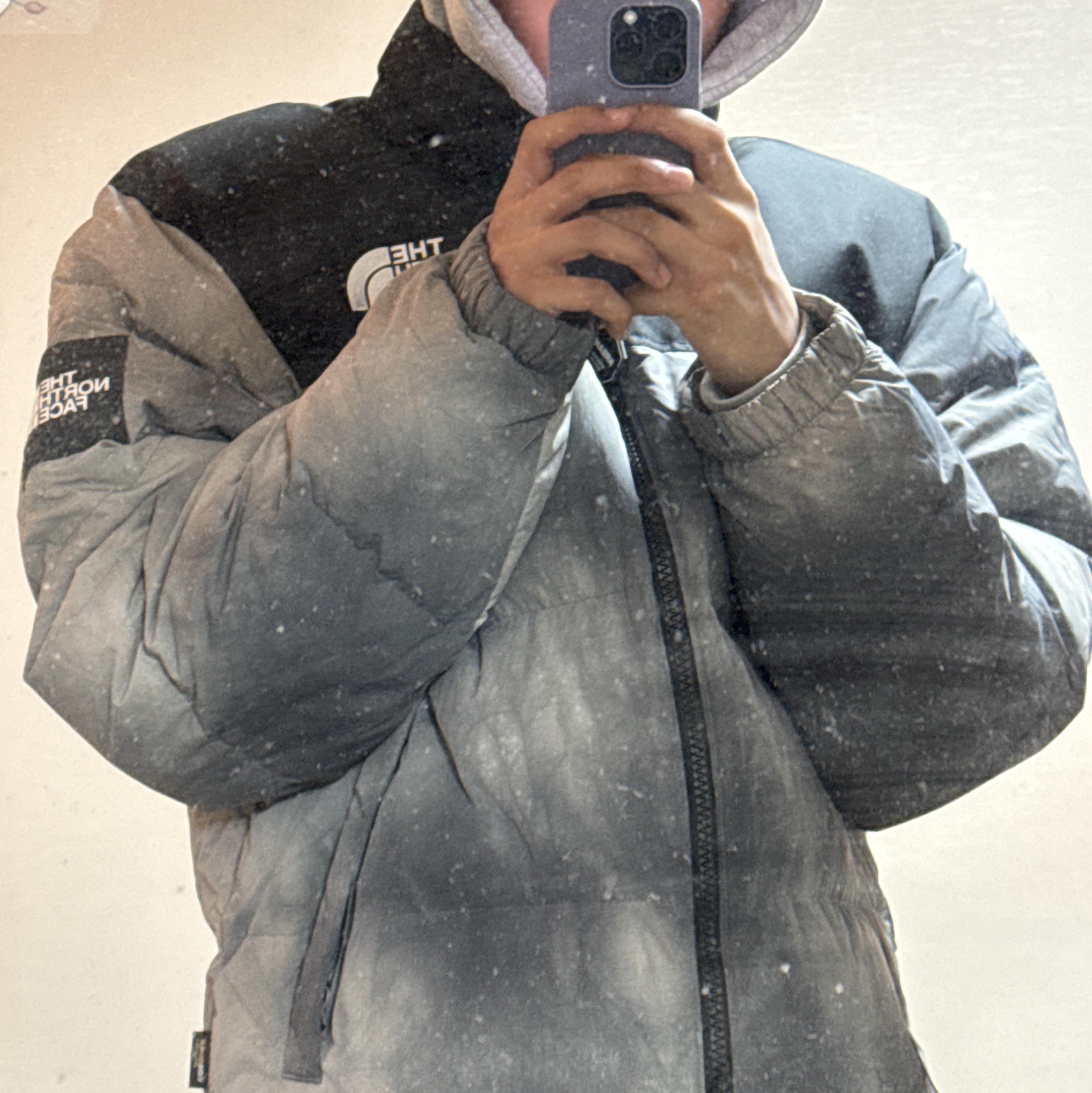 The North Face Dyeing Nuptse RDS Down Jacket Gray - 24FW 착용 스타일