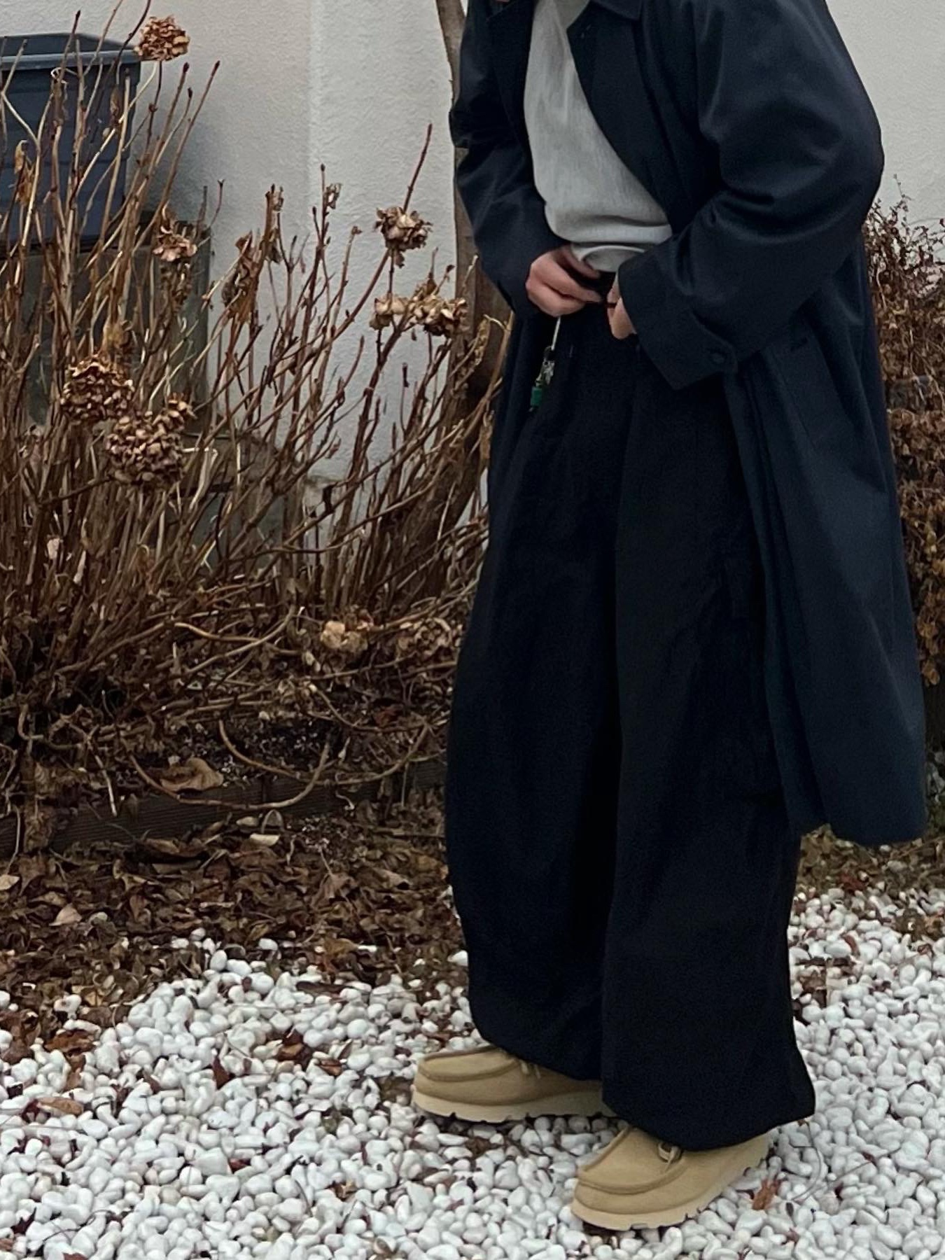 Needles H.D. BDU Pants Black, Clarks Wallabee Gore-Tex Maple Suede 착용 스타일