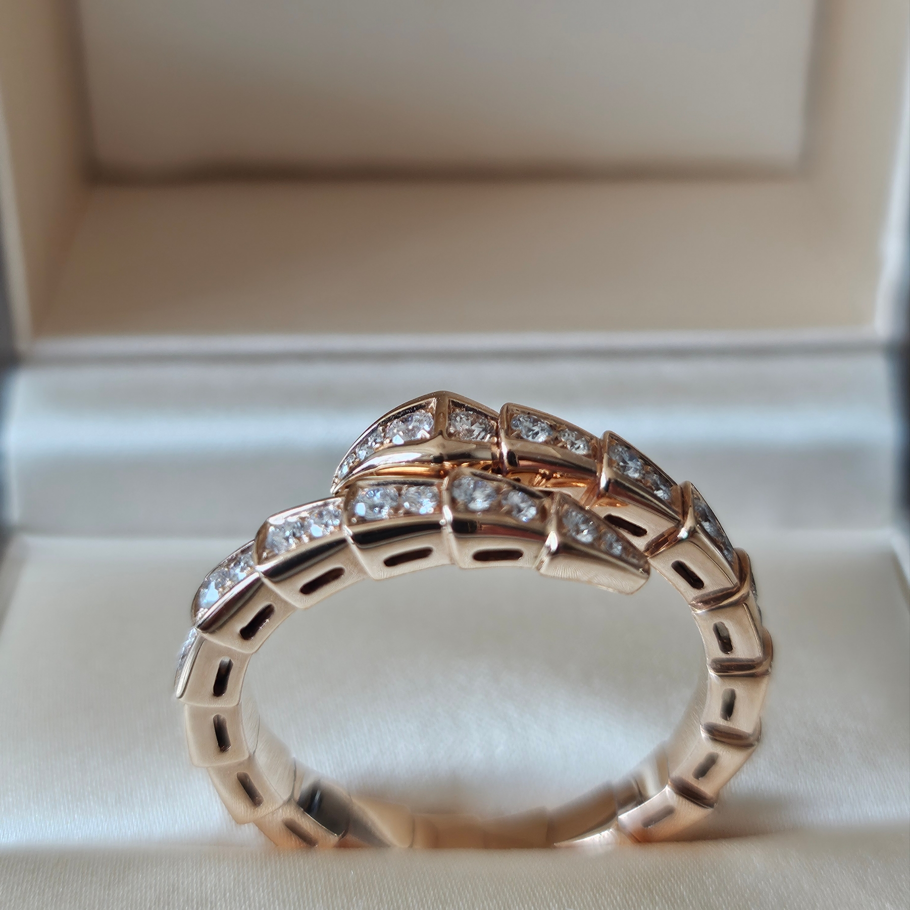 Bulgari Serpenti Viper Ring Rose Gold Diamond 착용 스타일 - 4
