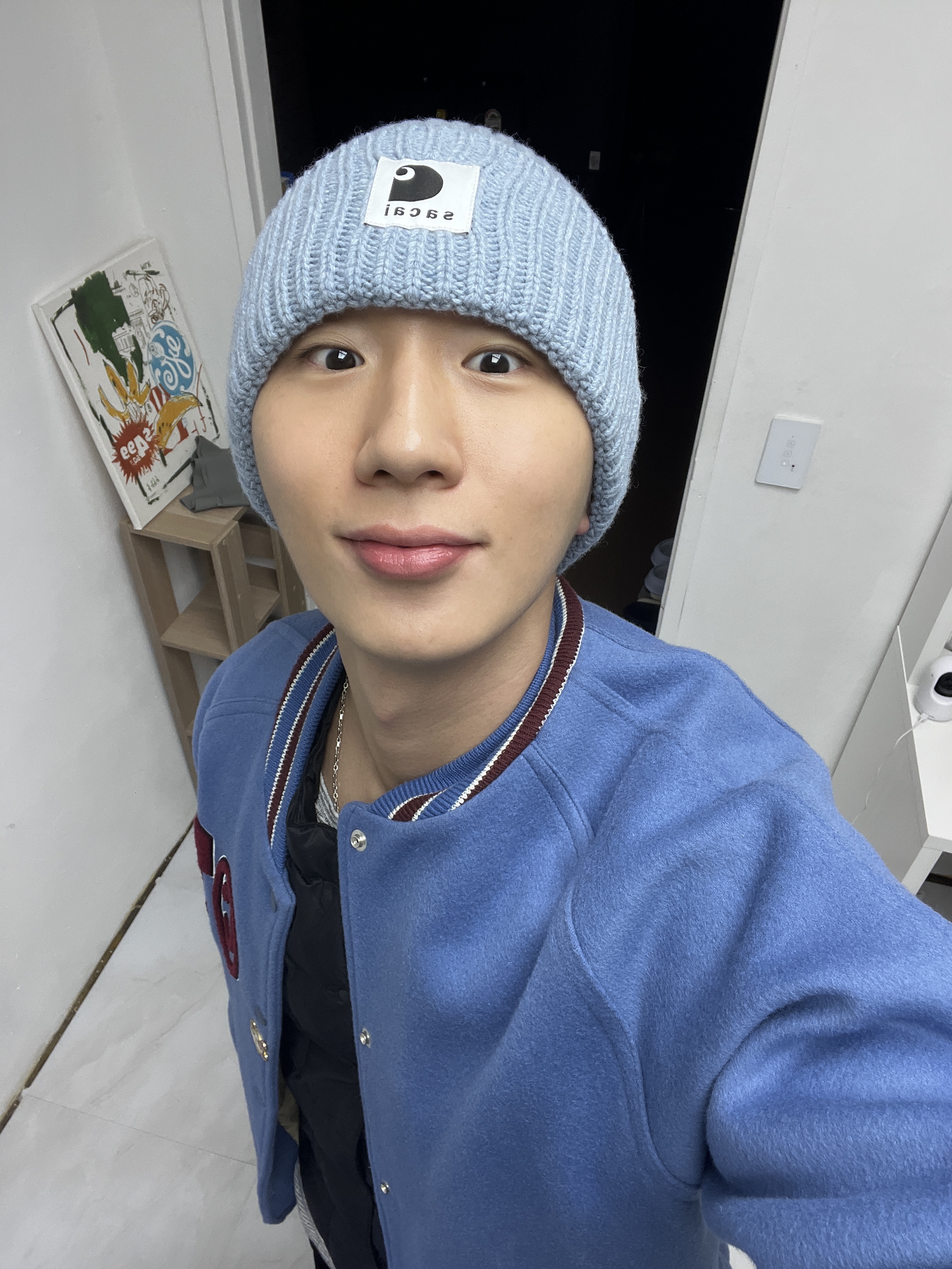 Sacai x Carhartt WIP Beanie Light Blue 착용 스타일 - 1