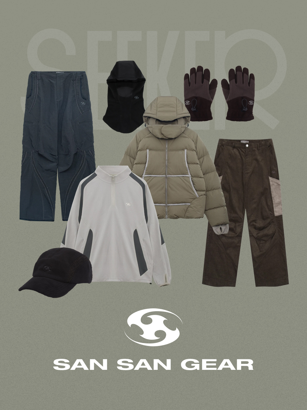 Sansan Gear Fleece Jacket Brown, Sansan Gear Double Adjust Pants Purple Grey 착용 스타일 - 9