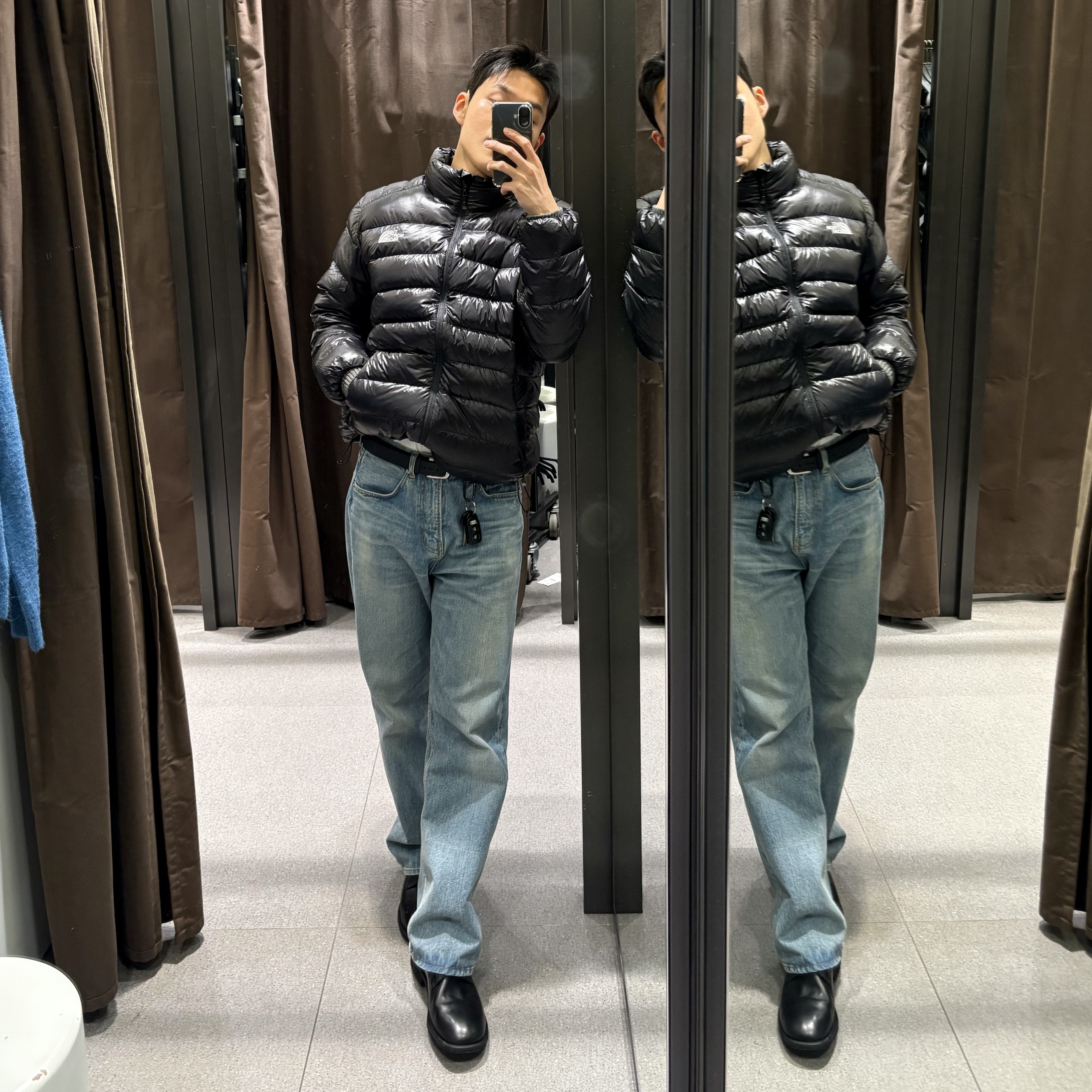 The North Face Matier RDS Down Jacket Black - 24FW, Kinchi Shower - 808 (a) Black 착용 스타일 - 1