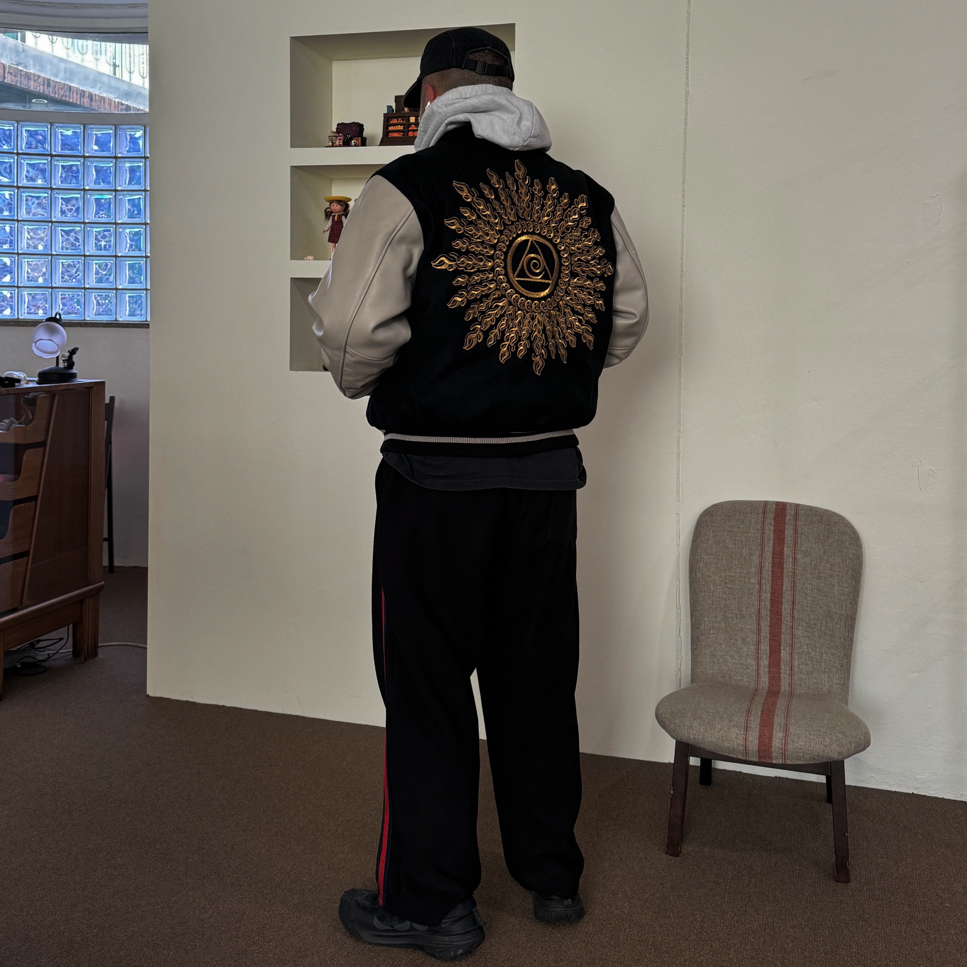 Stussy x Dries Van Noten Varsity Jacket Black 착용 스타일
