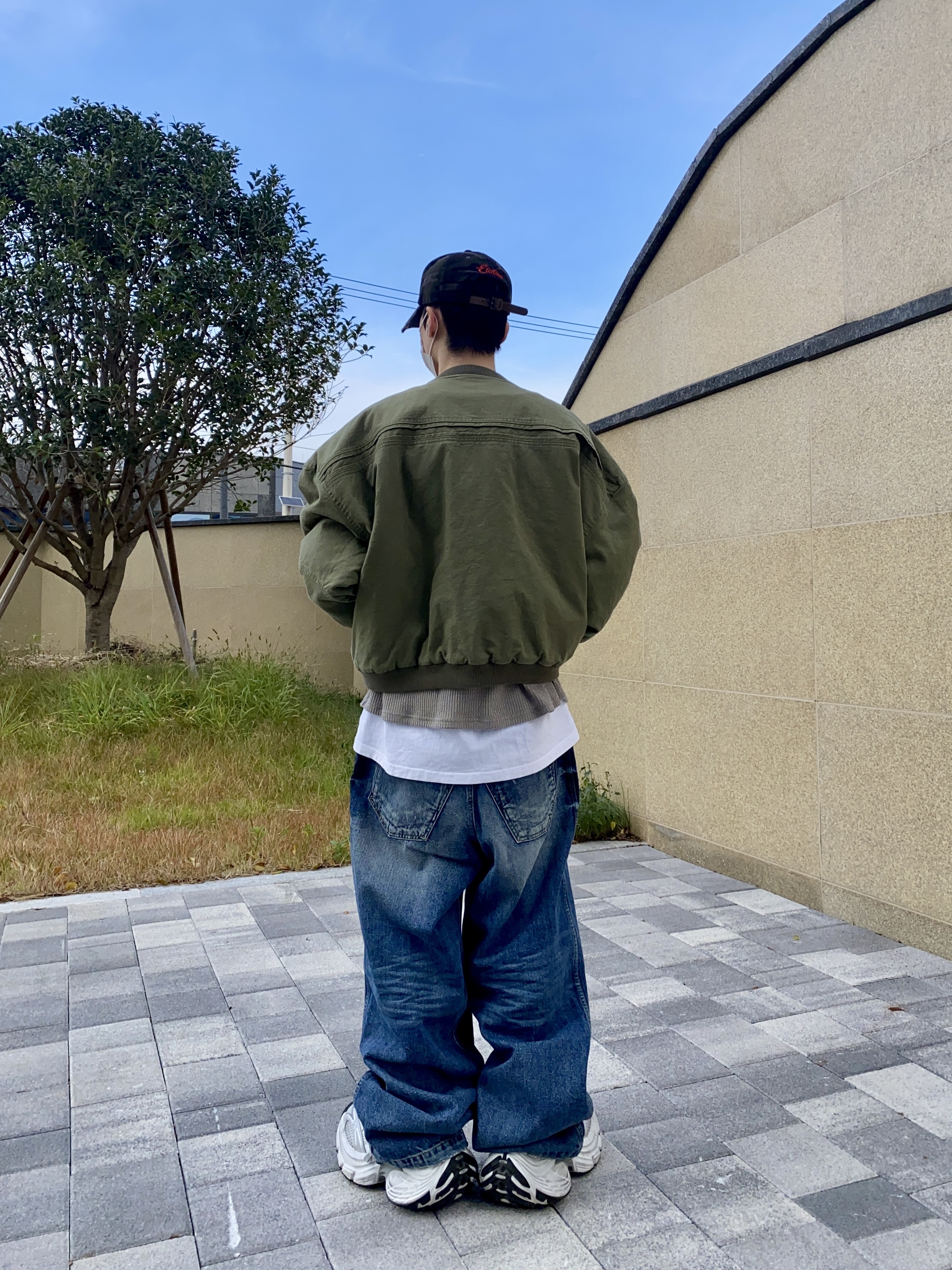 Nonnod Double Pocket Japanese Denim Mid Blue, Nonnod Sulfur Dye Serge Bomber Jacket Vintage Khaki 착용 스타일 - 1
