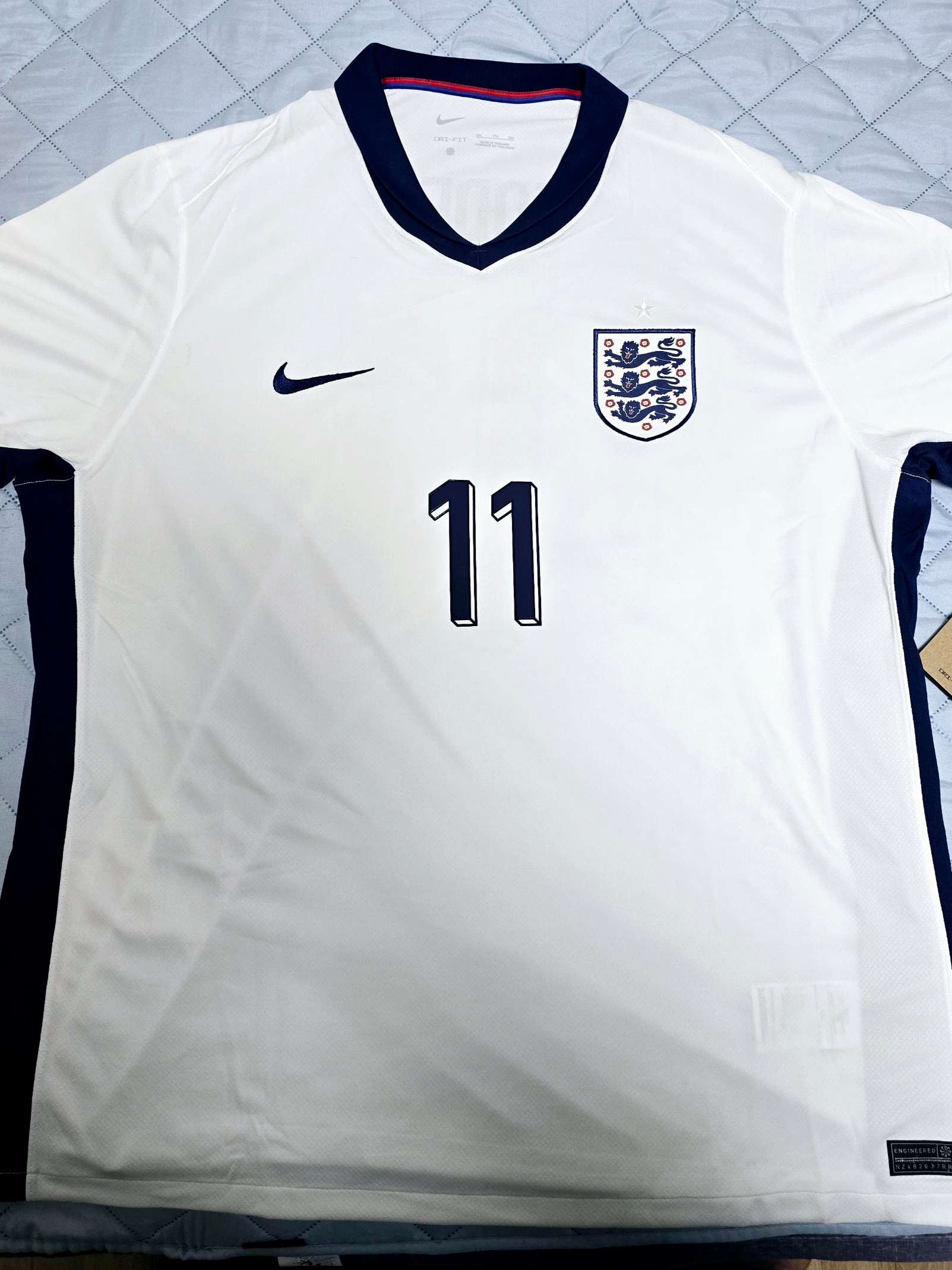 Nike England 2024/25 Dri-Fit Stadium Home Replica Jersey White Blue Void (Non Marking Ver.) 착용 스타일 - 2