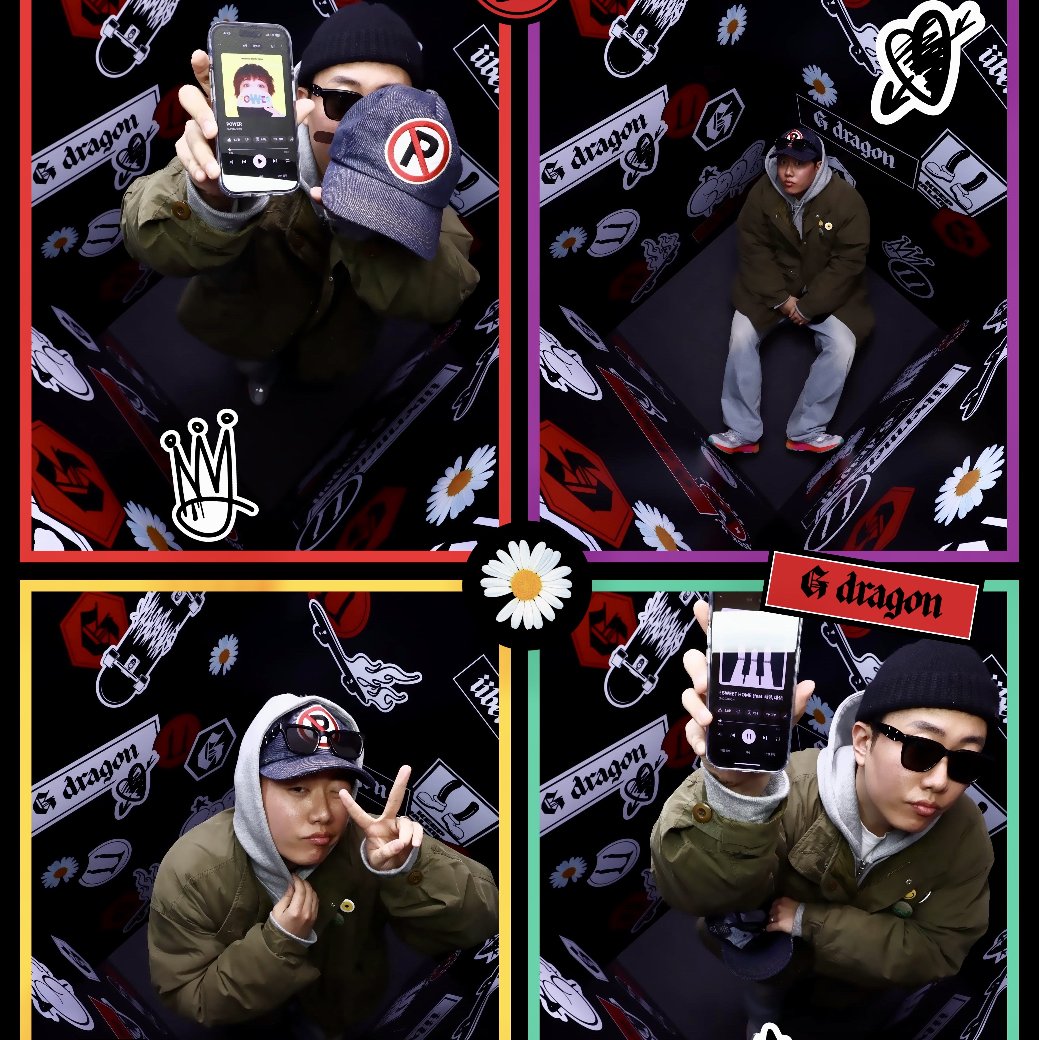 Peaceminusone PMO Knit Cap #5 Black, Peaceminusone 5 Panel Ball Cap #1 Blue 착용 스타일