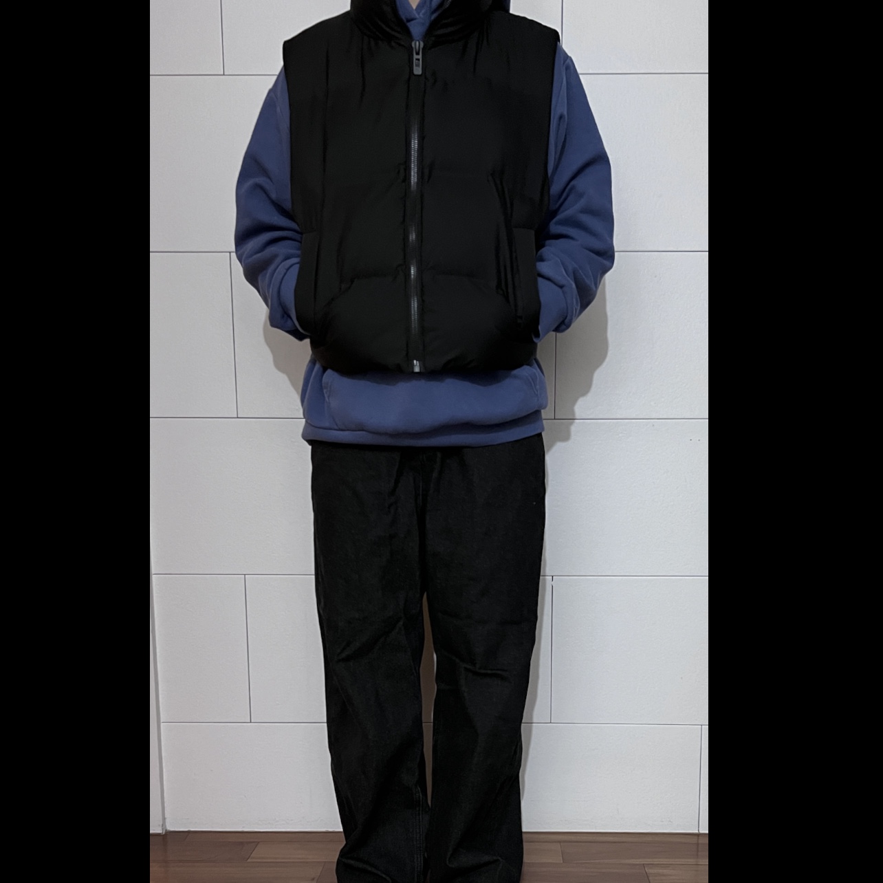 (W) Zara Puffer Vest Black 착용 스타일