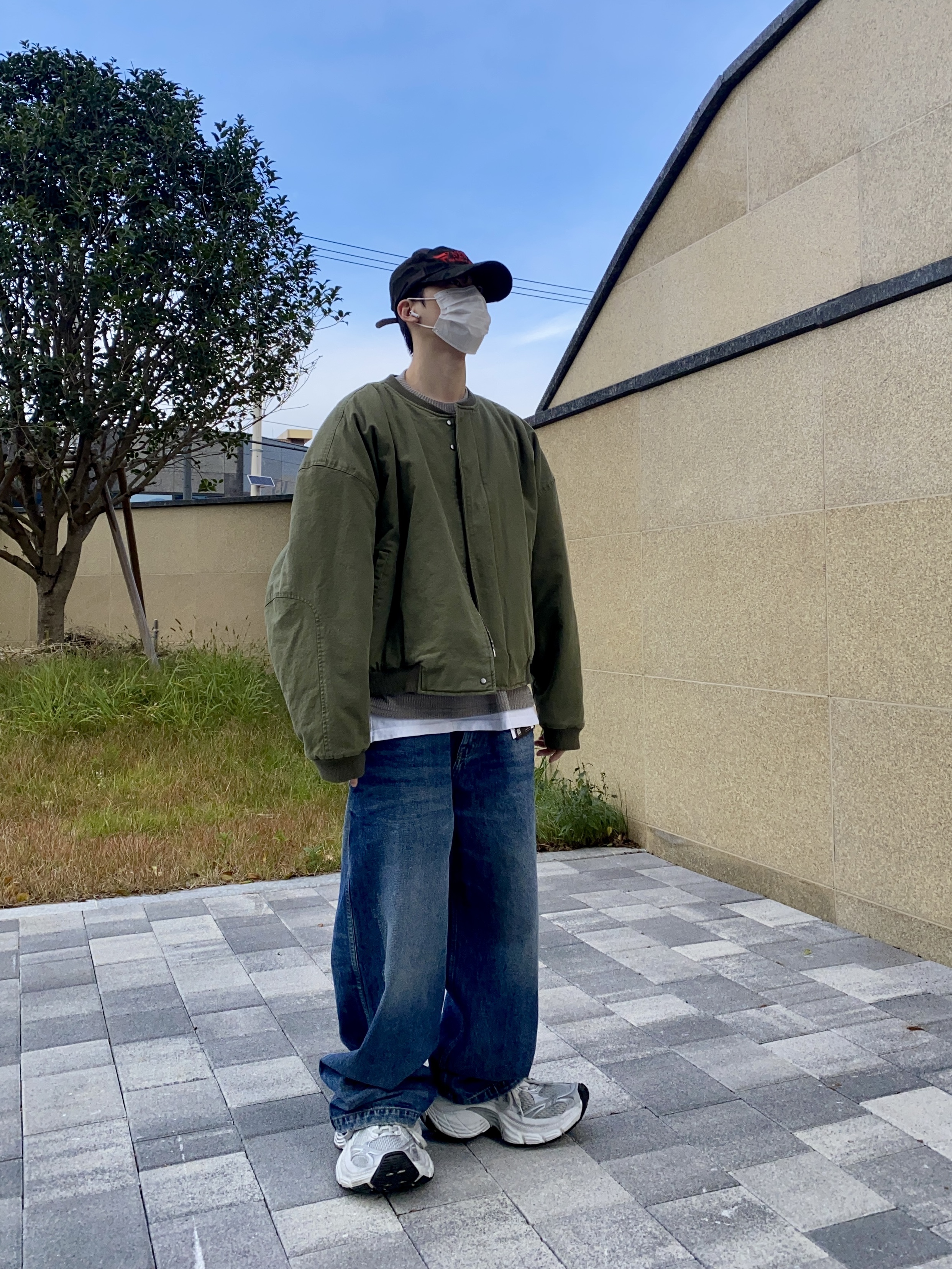 Nonnod Double Pocket Japanese Denim Mid Blue, Nonnod Sulfur Dye Serge Bomber Jacket Vintage Khaki 착용 스타일 - 3
