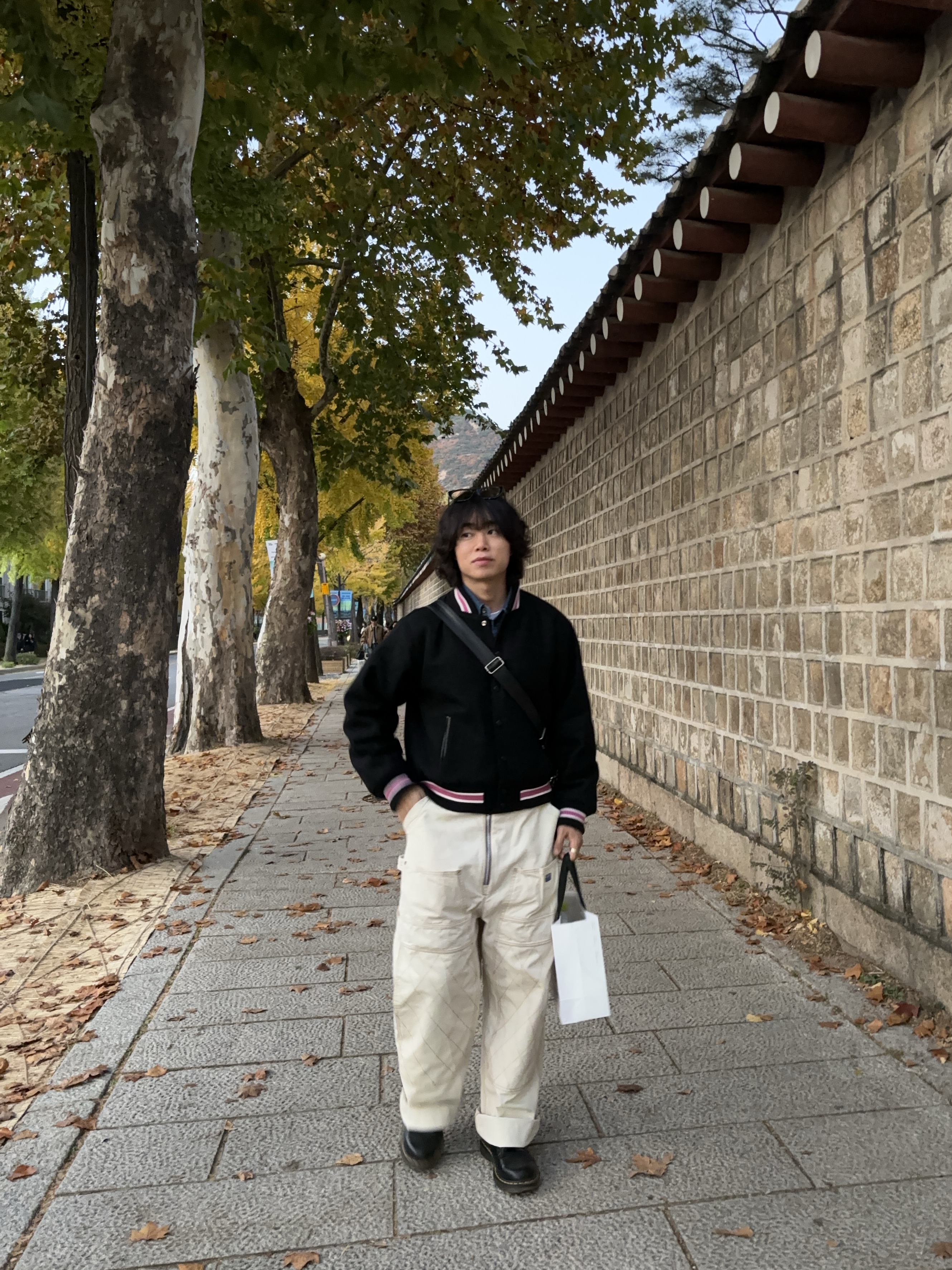 Stussy S Talk Melton Varsity Jacket Black, Kapital Thin Canvas Zipper Wide Lumbar Pants Kinari 착용 스타일 - 4