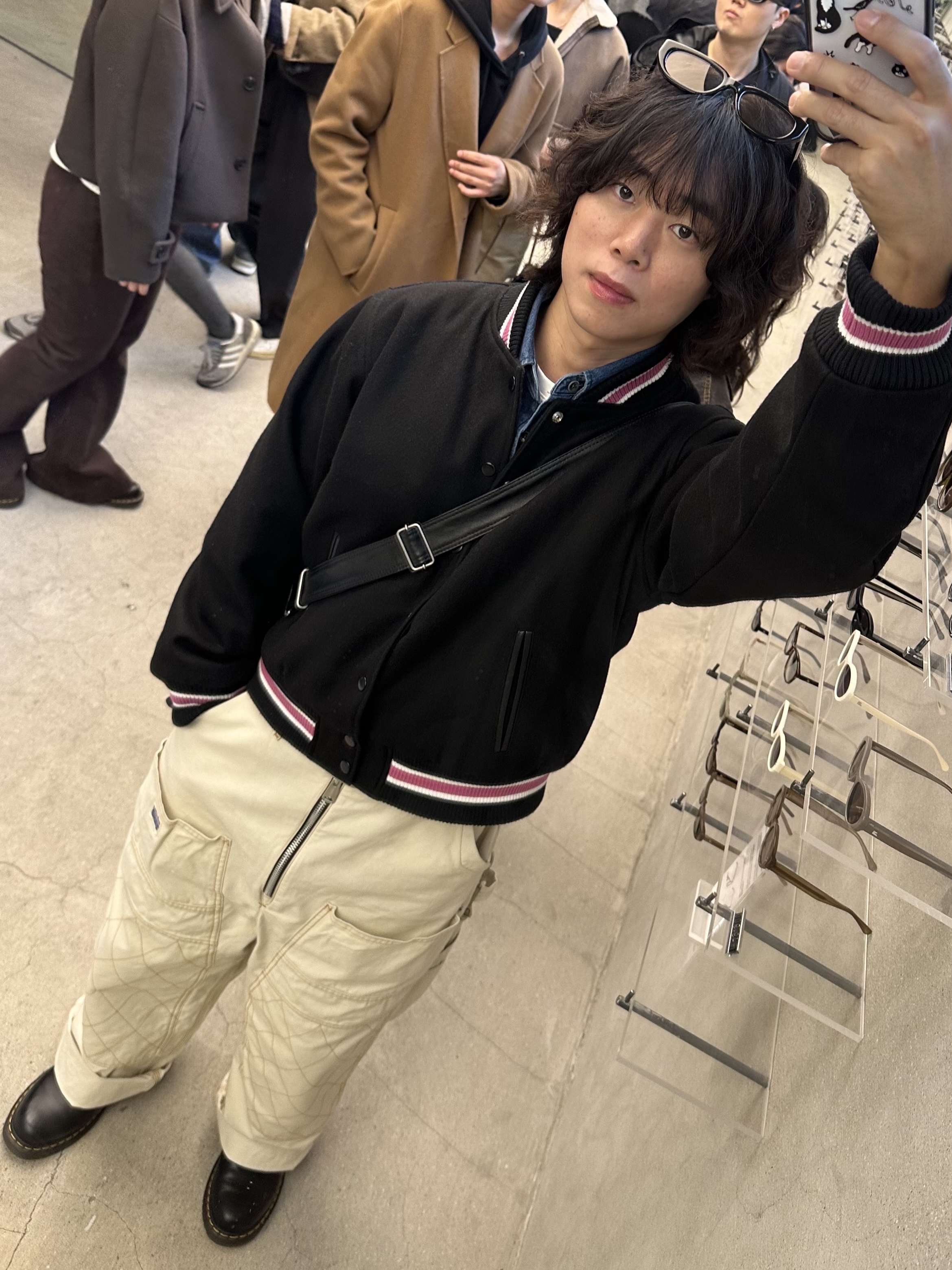 Stussy S Talk Melton Varsity Jacket Black, Kapital Thin Canvas Zipper Wide Lumbar Pants Kinari 착용 스타일 - 1