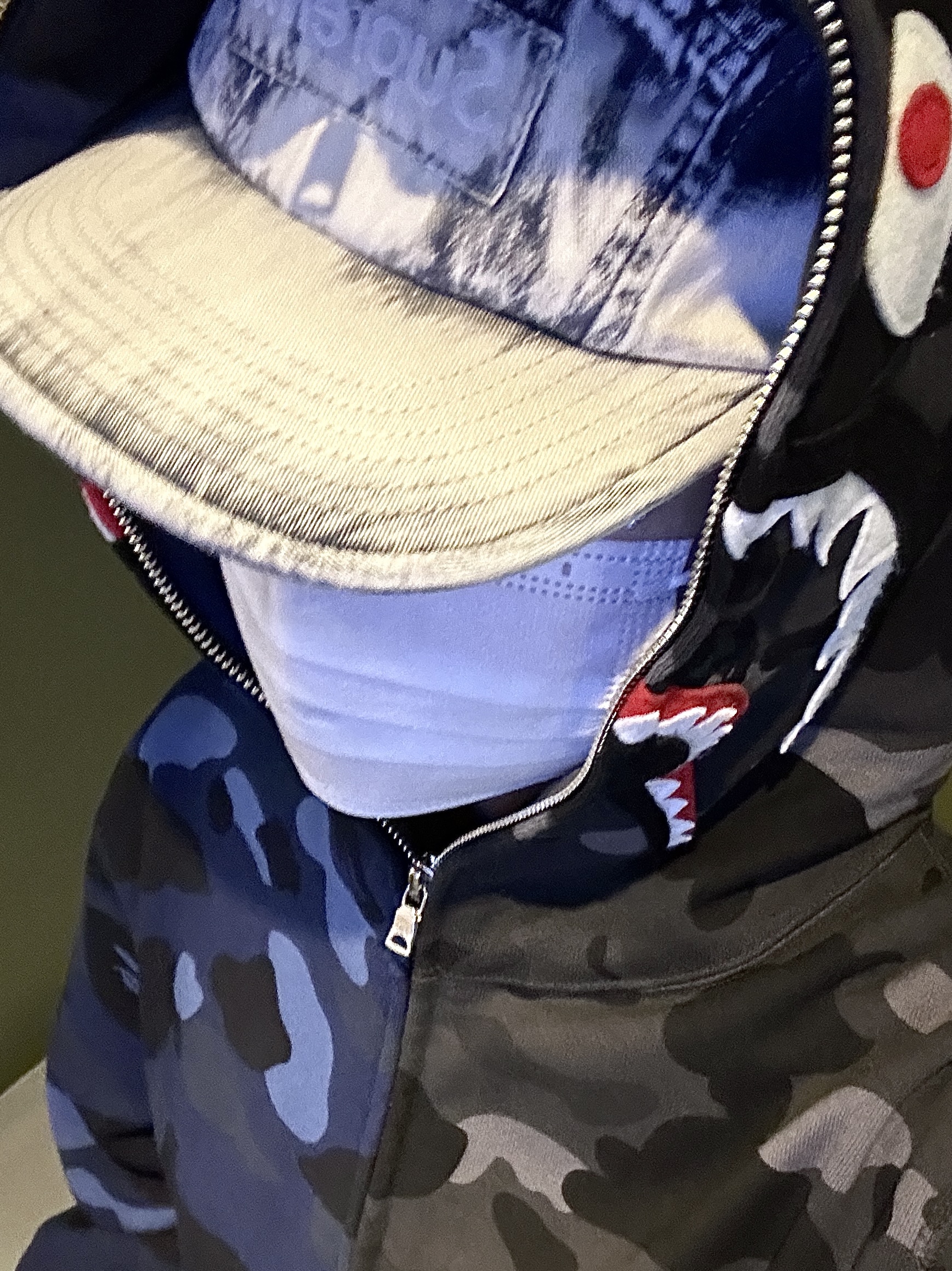 Supreme Bleached Chino Camp Cap Navy - 24SS, BAPE Color Camo Separate Shark Full Zip Hoodie Black Navy 착용 스타일