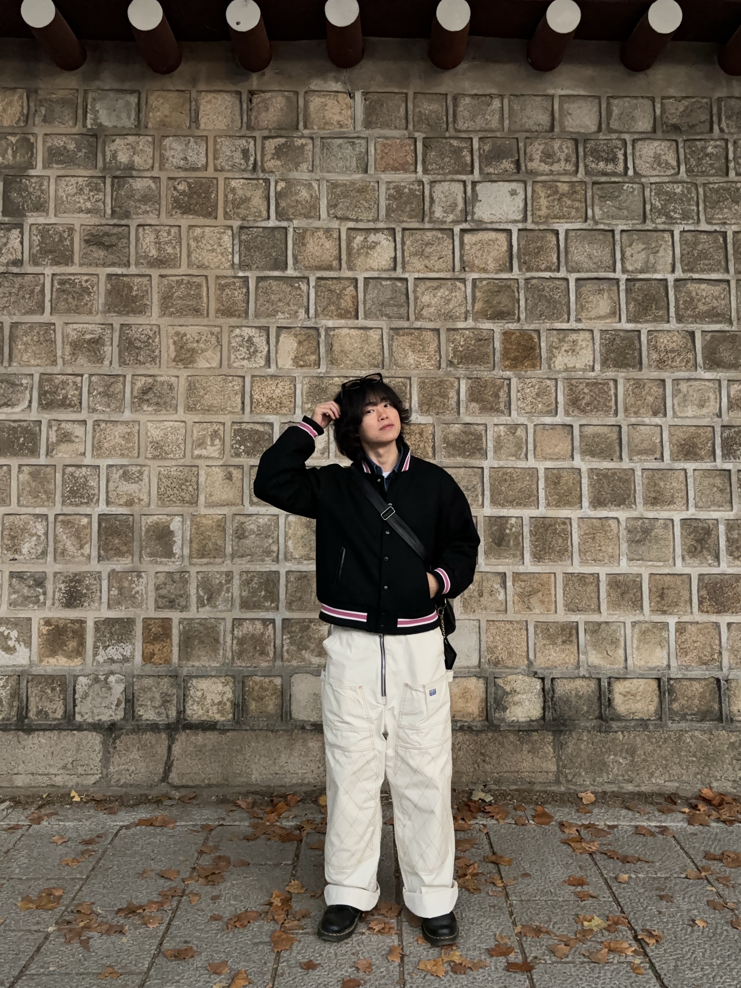 Stussy S Talk Melton Varsity Jacket Black, Kapital Thin Canvas Zipper Wide Lumbar Pants Kinari 착용 스타일 - 5