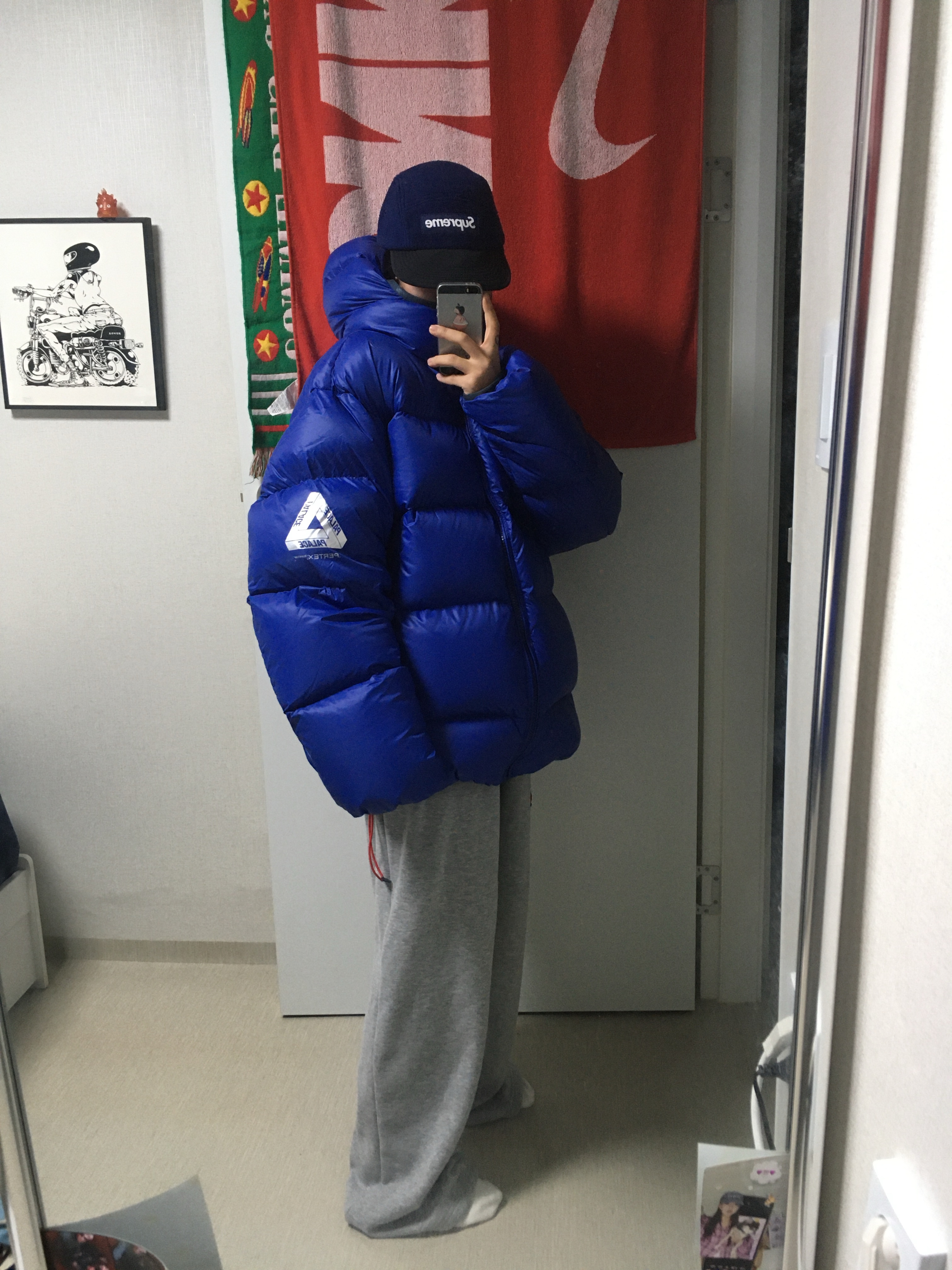 Supreme Polartec Earflap Camp Cap Navy - 24FW, Palace Pertex Opaque Balaclava Puffa Deep Ultra - 24FW 착용 스타일