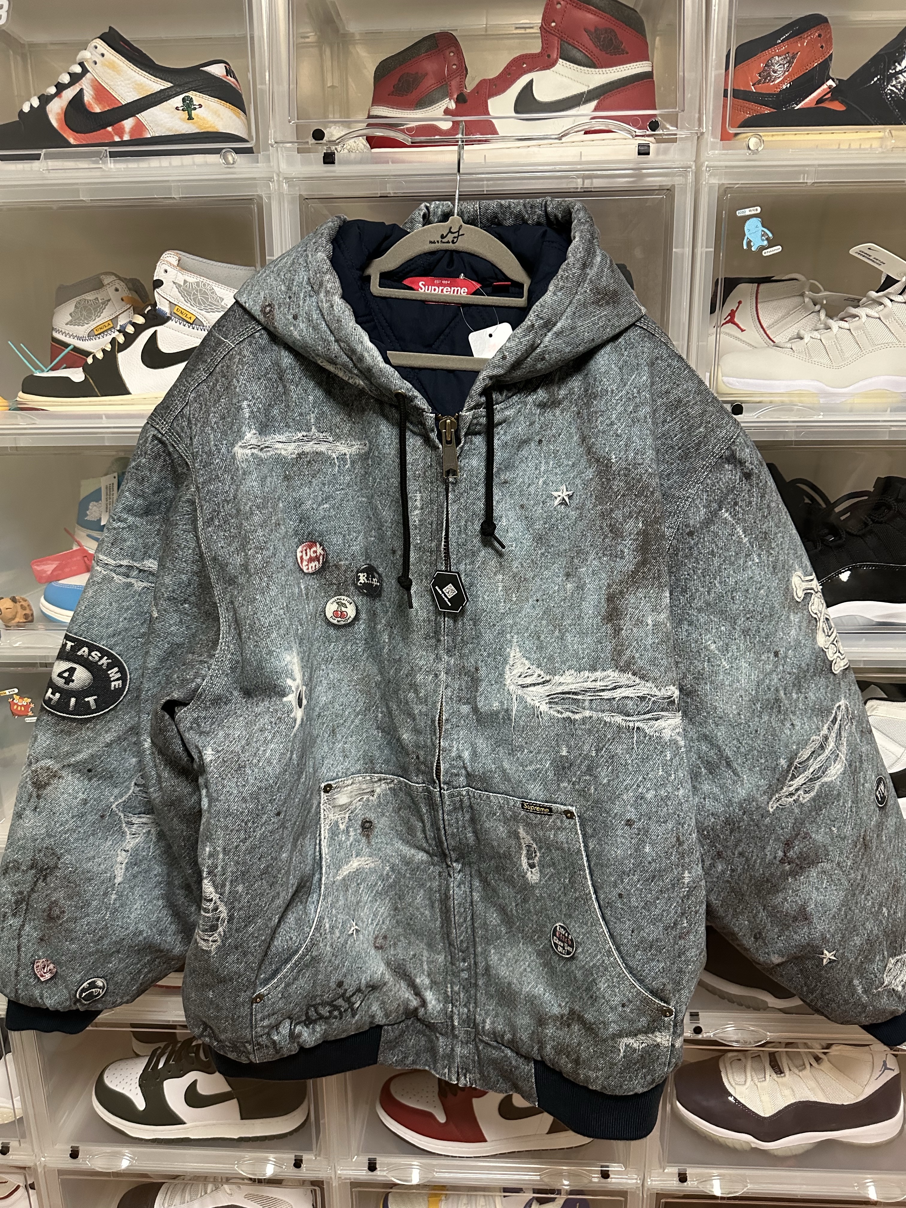 Supreme HJR Trompe L'oeil Hooded Work Jacket Blue - 24FW 착용 스타일 - 1