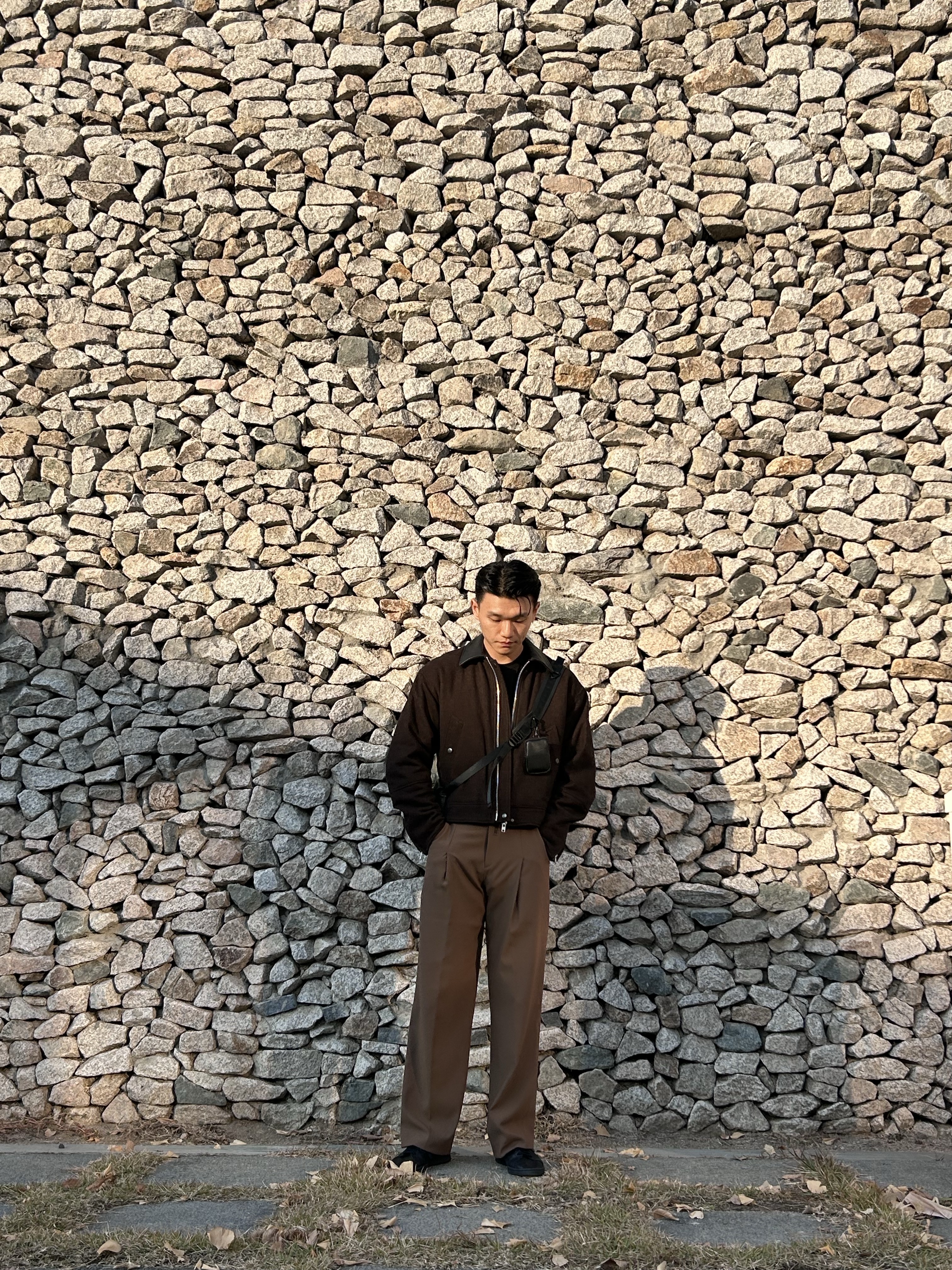 Haleine Cropped Wool Work Jacket Brown (VJ305), Adidas Stan Smith Decon Core Black 착용 스타일 - 4