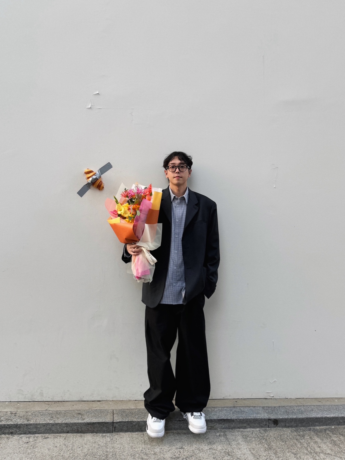 STU Destroyed Diagonal Blazer Black, STU Destroyed Check Blazer Dark Grey 착용 스타일 - 1