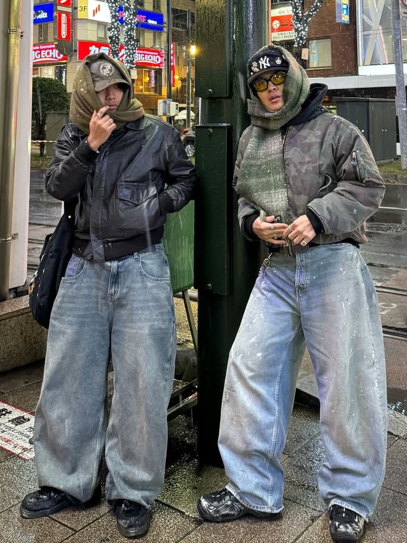 Nonnod Double Pocket Japanese Denim Mid Blue, Thug Club Tribal Denim Pants Blue - 24FW 착용 스타일 - 4