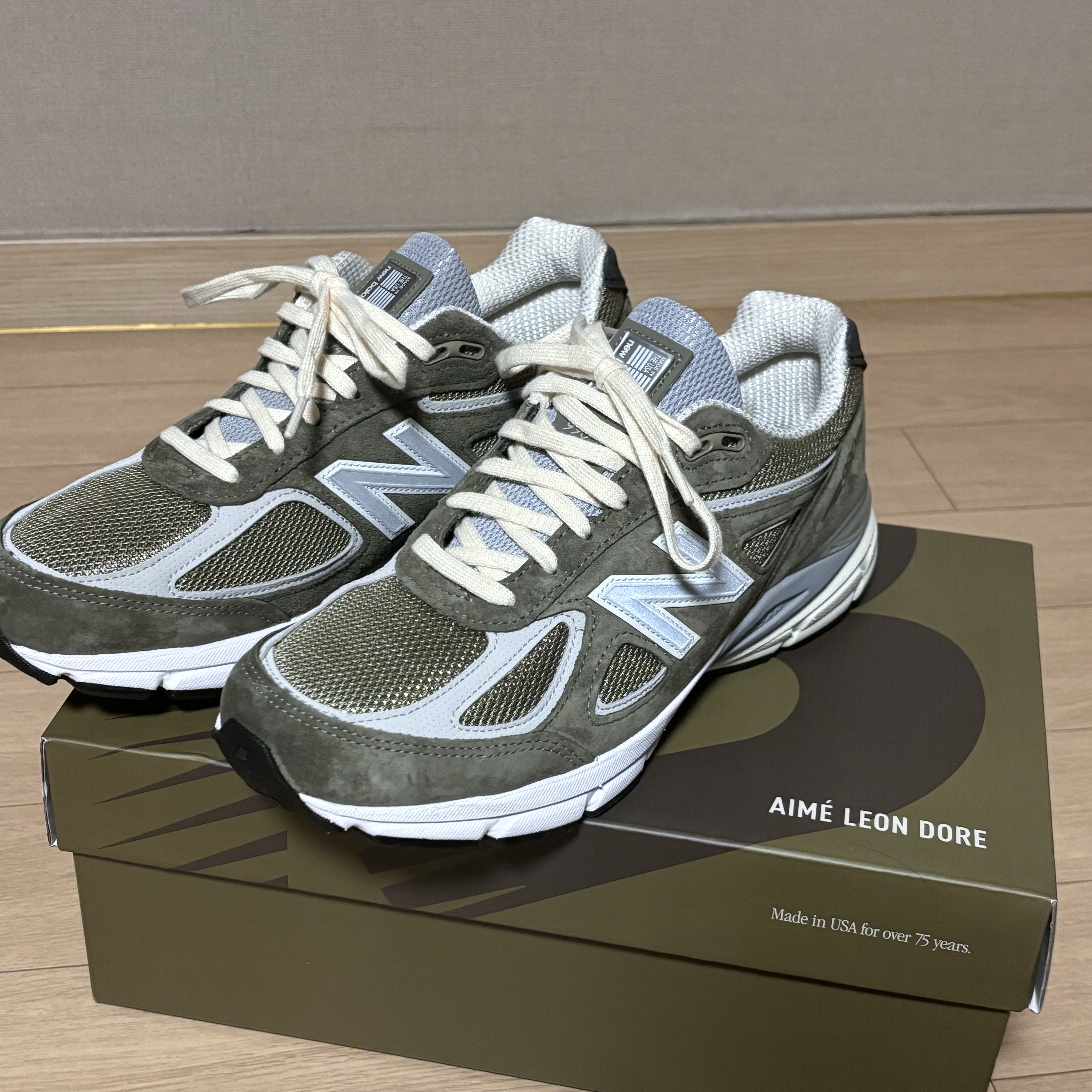New Balance x Aime Leon Dore 990v4 Made in USA True Camo Beige 착용 스타일