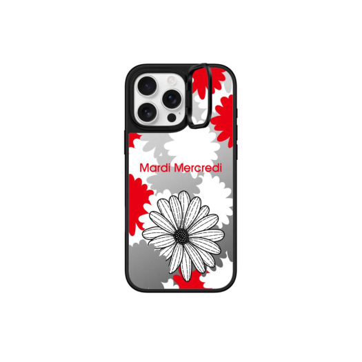 Casetify x Mardi Mercredi iPhone Flower Camouflage Red Magsafe Mirror Ring Stand Case Silver Mirror Black Bumper