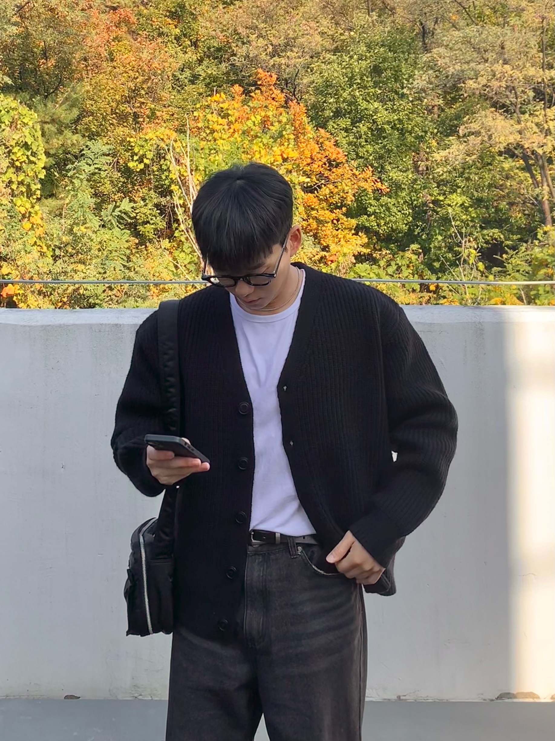 Porter Tanker Shoulder Bag S Black 착용 스타일 - 1