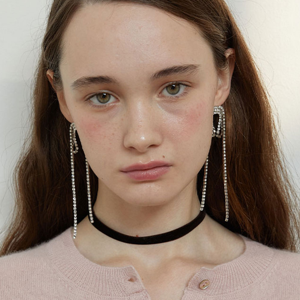 러브미몬스터 큐빅 롱 리본 귀걸이 실버(lovememonster Cubic Long Ribbon Earrings  Silver) - 2