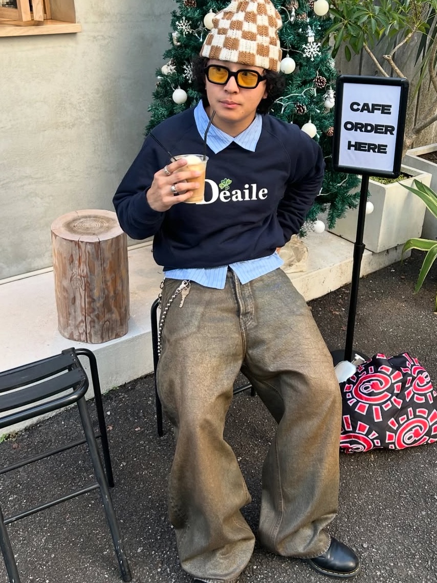 Nonnod Double Pocket Japanese Denim Mid Blue, Thug Club Tribal Denim Pants Blue - 24FW 착용 스타일 - 3