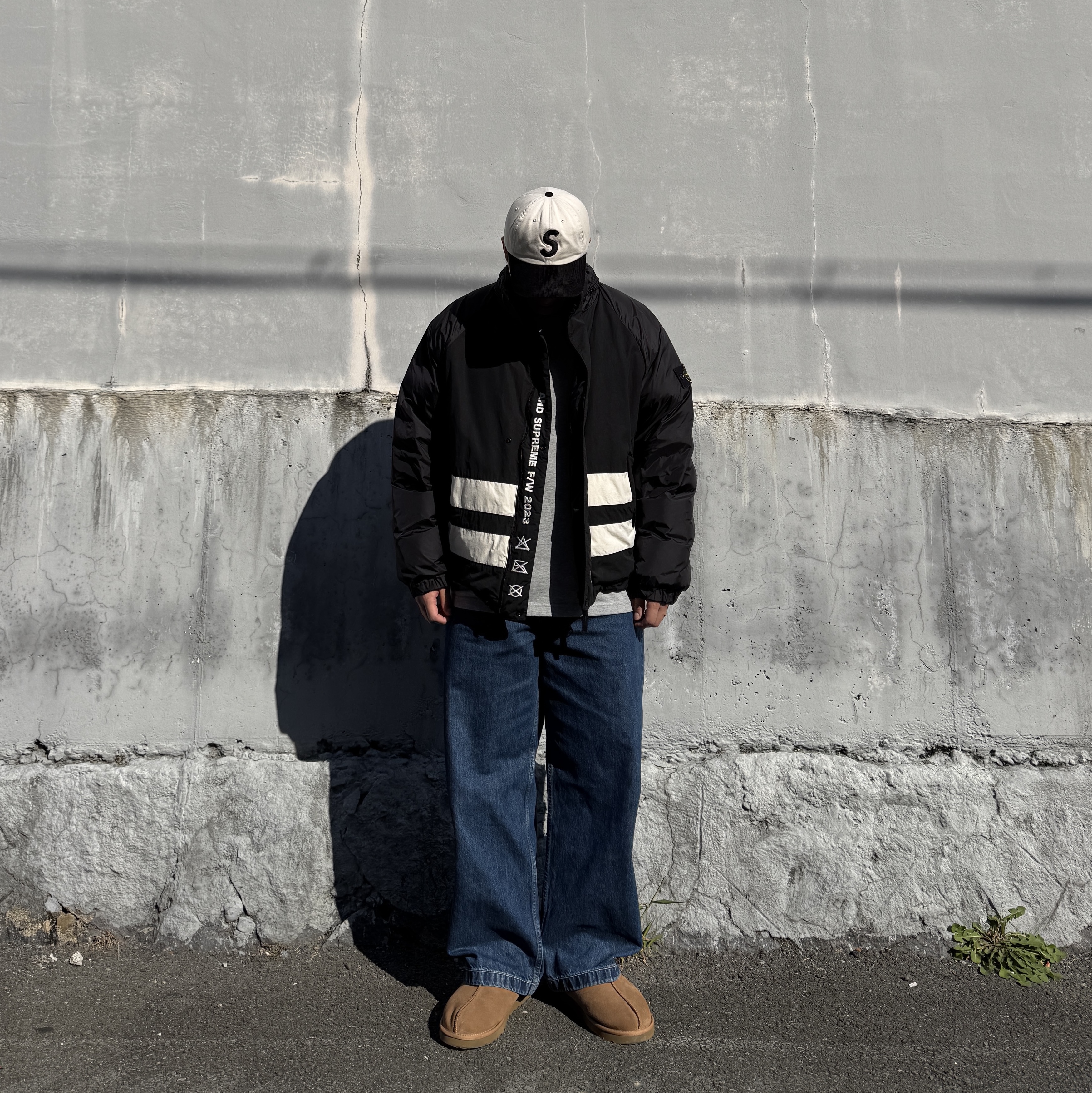 Supreme x Stone Island Reversible Down Puffer Jacket Black - 23FW 착용 스타일 - 3