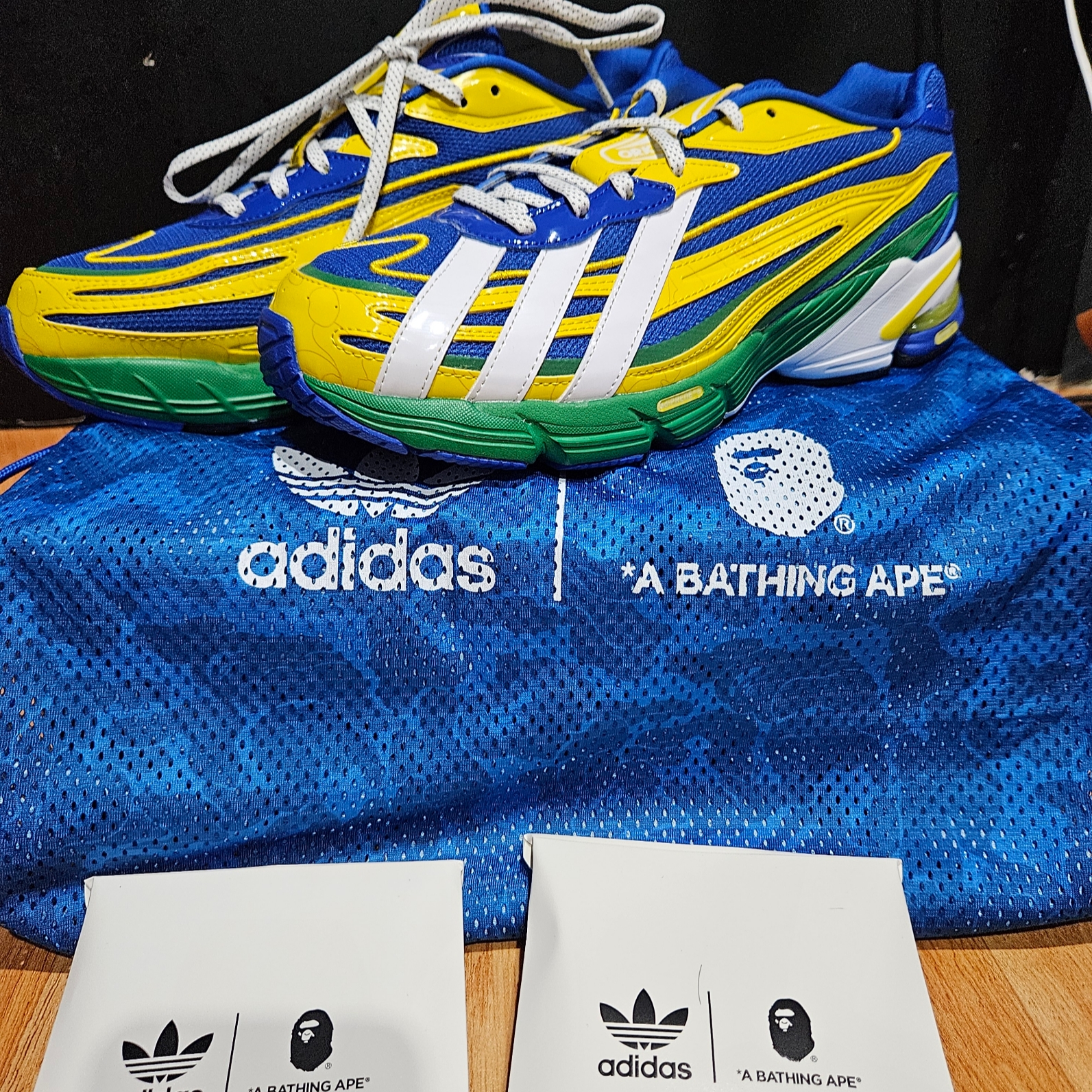 Adidas x BAPE Orketro Green Power Blue 착용 스타일