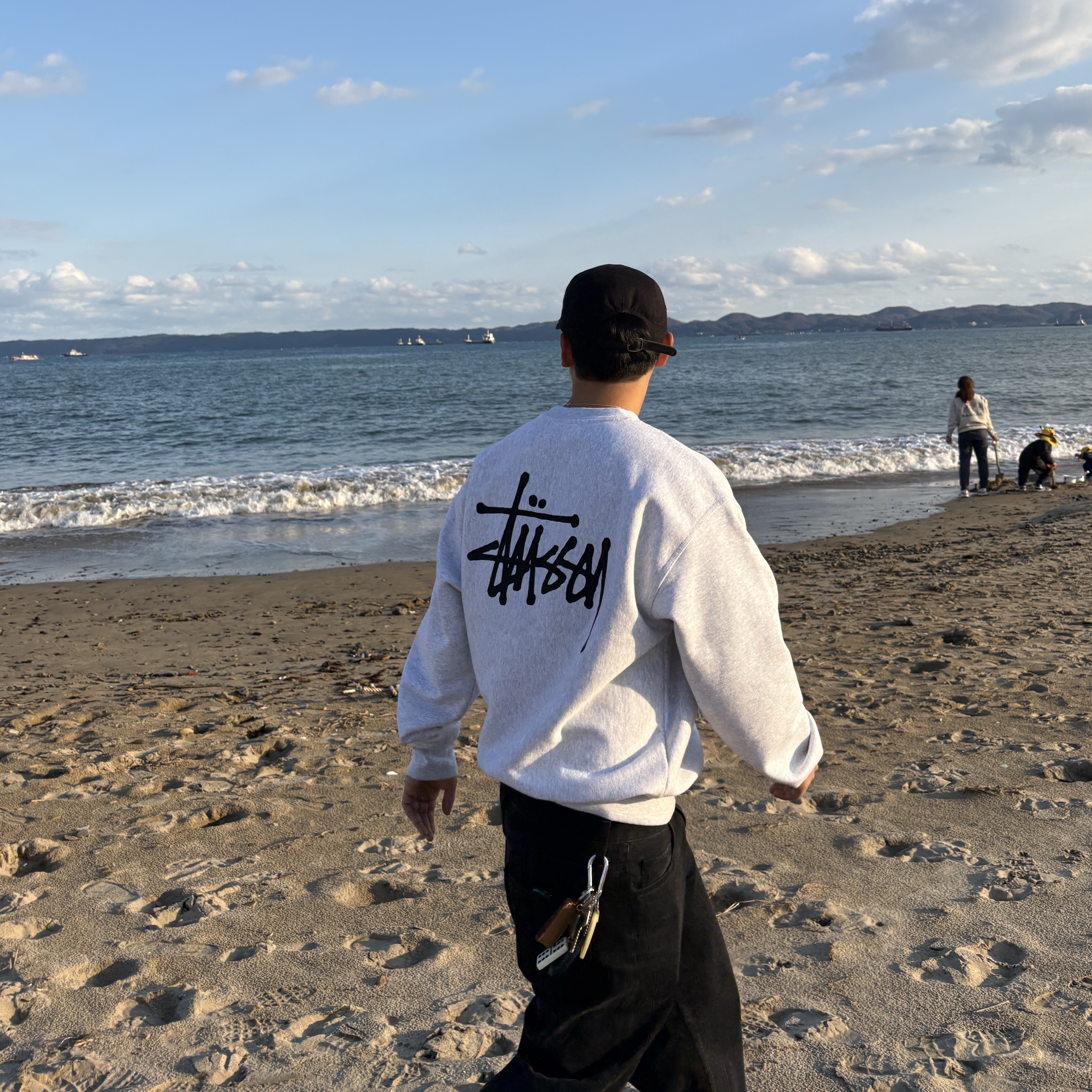 Supreme Washed Chino Twill Camp Cap Black - 24SS, Stussy Basic Stussy Crew Ash Heather 착용 스타일 - 2