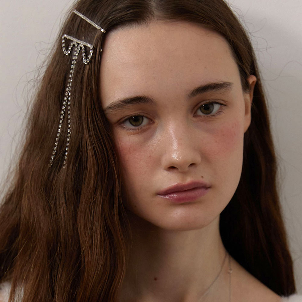 러브미몬스터 큐빅 롱 리본 헤어핀 화이트(lovememonster Cubic Long Ribbon Hair Pin White) - 2