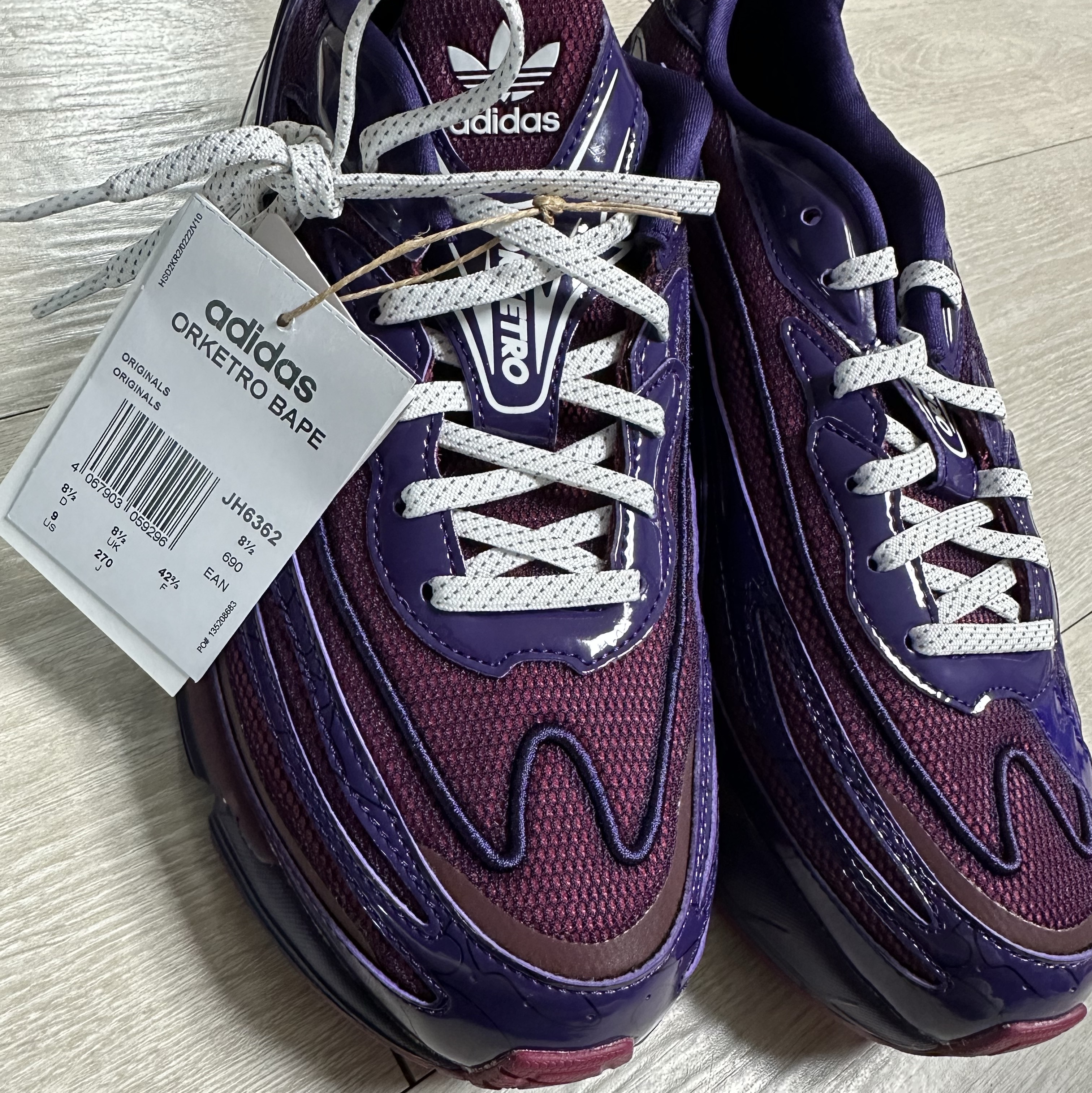 Adidas x BAPE Orketro Dark Purple Cloud White 착용 스타일