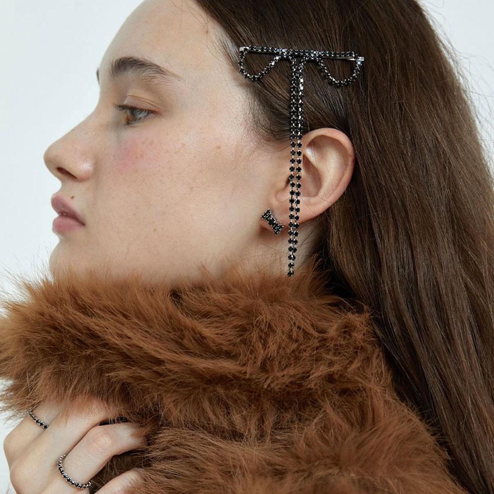 러브미몬스터 큐빅 롱 리본 헤어핀 블랙(lovememonster Cubic Long Ribbon Hair Pin Black) - 4