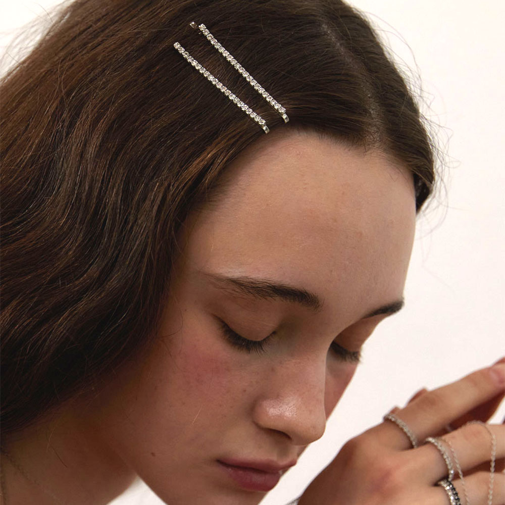 러브미몬스터 미니멀 큐빅 헤어핀 2세트 화이트(lovememonster Minimal Cubic Hair Pin 2 SetWhite) - 3