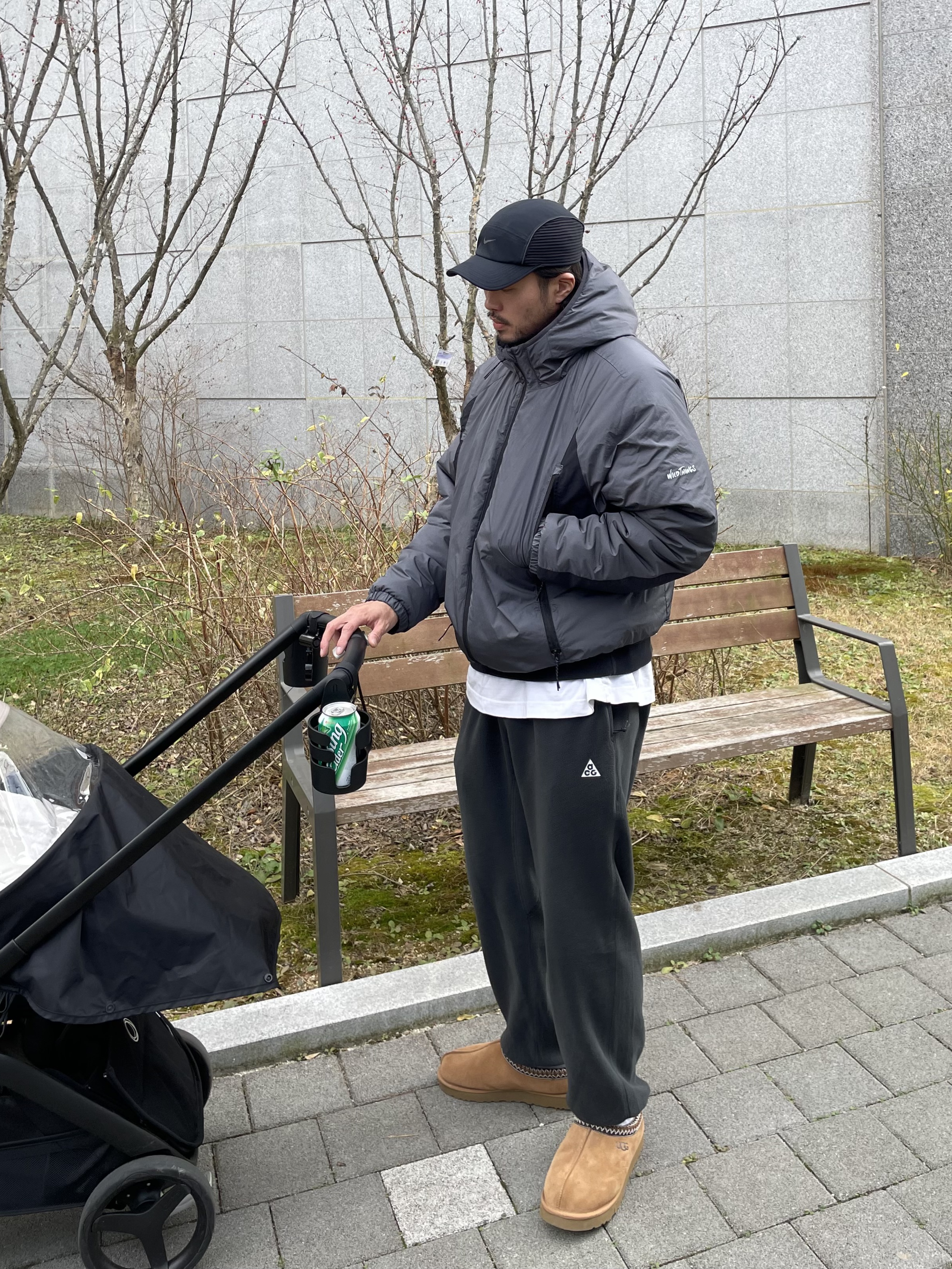 Wildthings Mountain Field Padding Jacket Graphite 착용 스타일 - 3