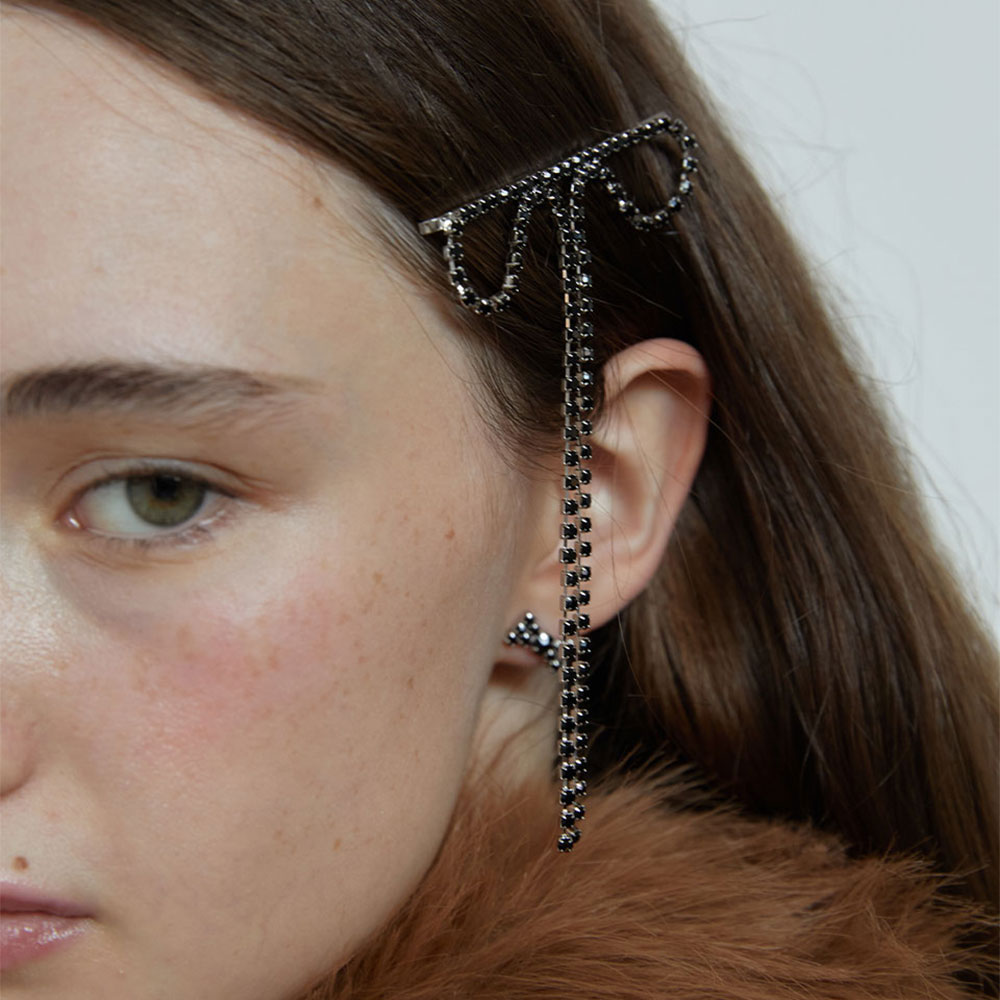 러브미몬스터 큐빅 롱 리본 헤어핀 블랙(lovememonster Cubic Long Ribbon Hair Pin Black) - 2