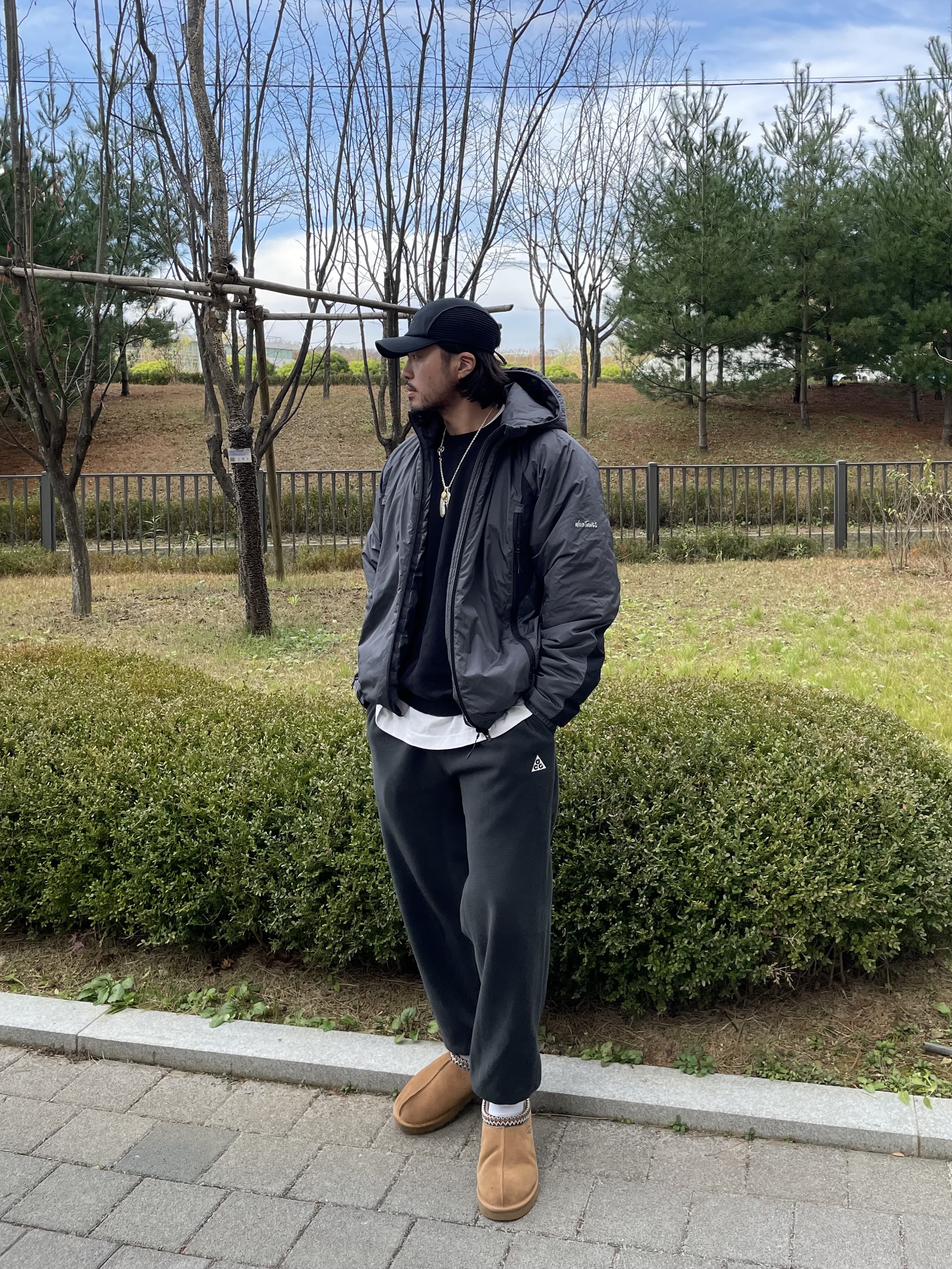Wildthings Mountain Field Padding Jacket Graphite 착용 스타일 - 4