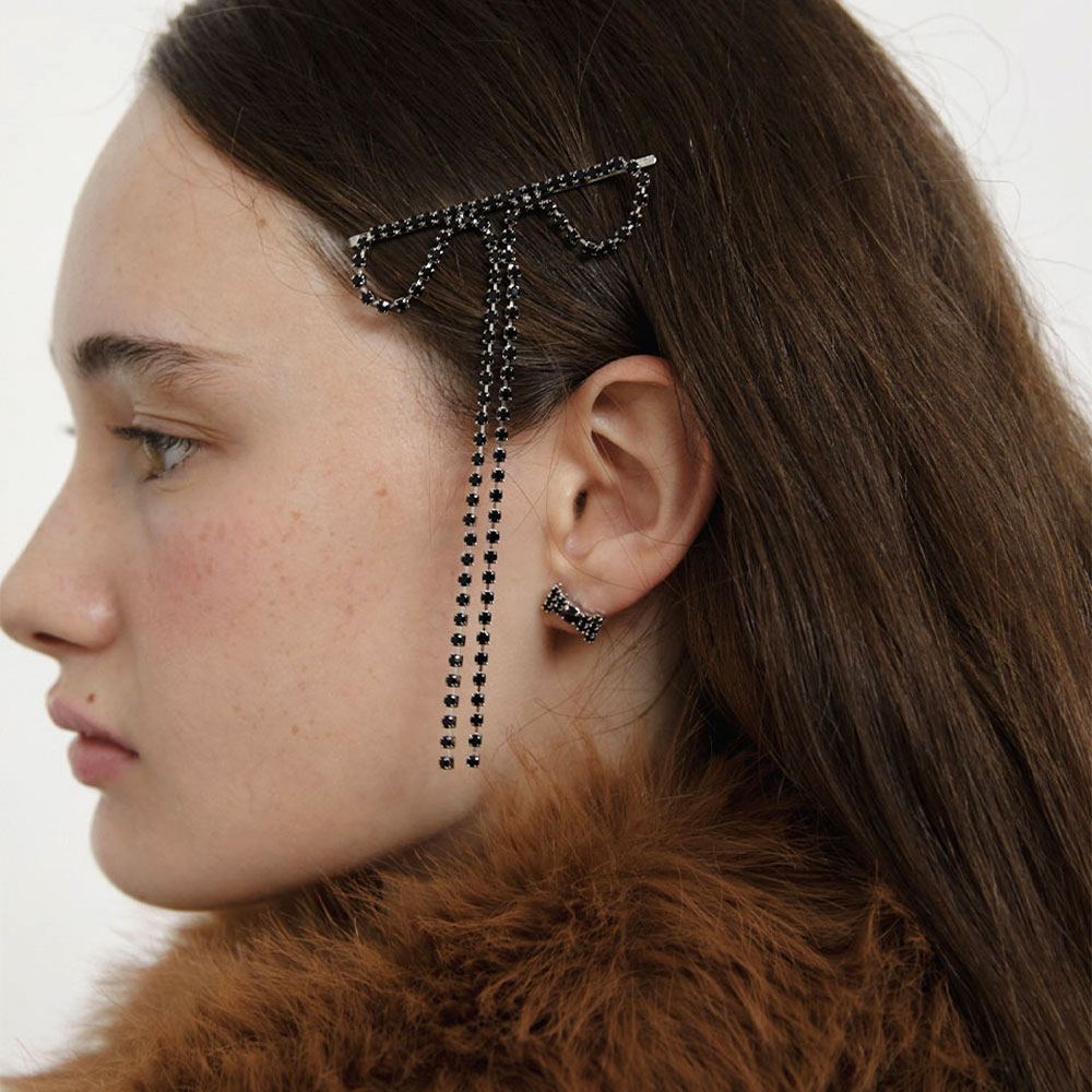 러브미몬스터 큐빅 롱 리본 헤어핀 블랙(lovememonster Cubic Long Ribbon Hair Pin Black) - 3