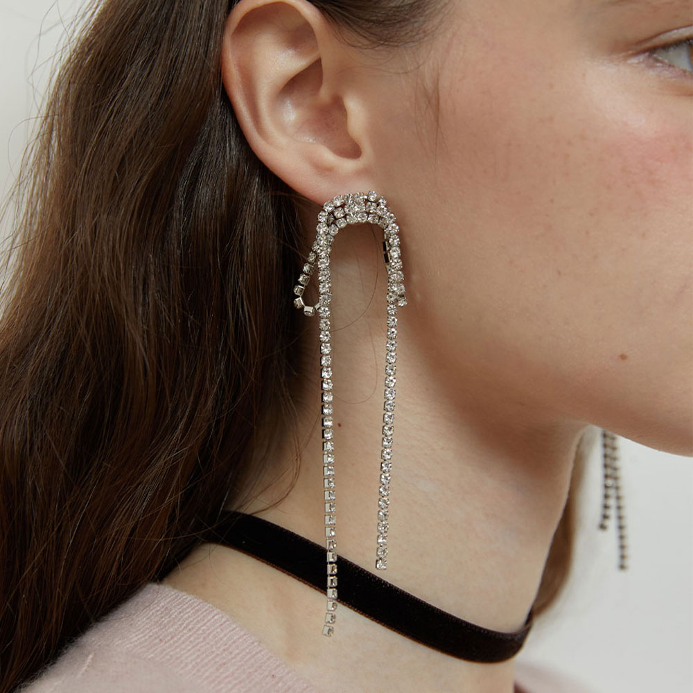 러브미몬스터 큐빅 롱 리본 귀걸이 실버(lovememonster Cubic Long Ribbon Earrings  Silver) - 3