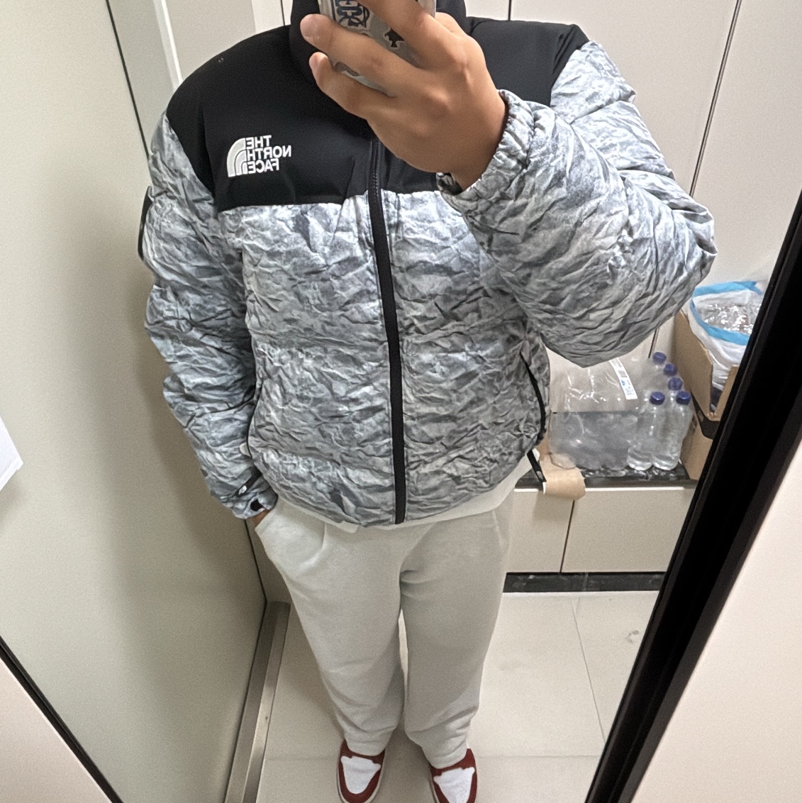 The North Face White Label Novelty Nuptse Down Jacket P White 착용 스타일