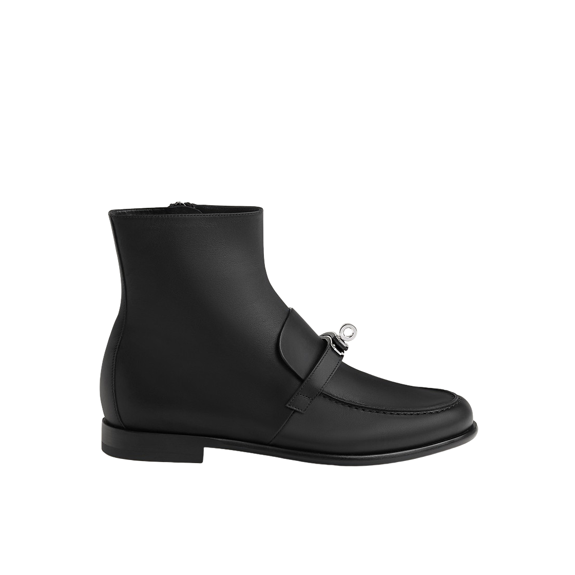 H251005Z02 (W) Hermes Kelsy Ankle Boot Calfskin & Palladium Noir