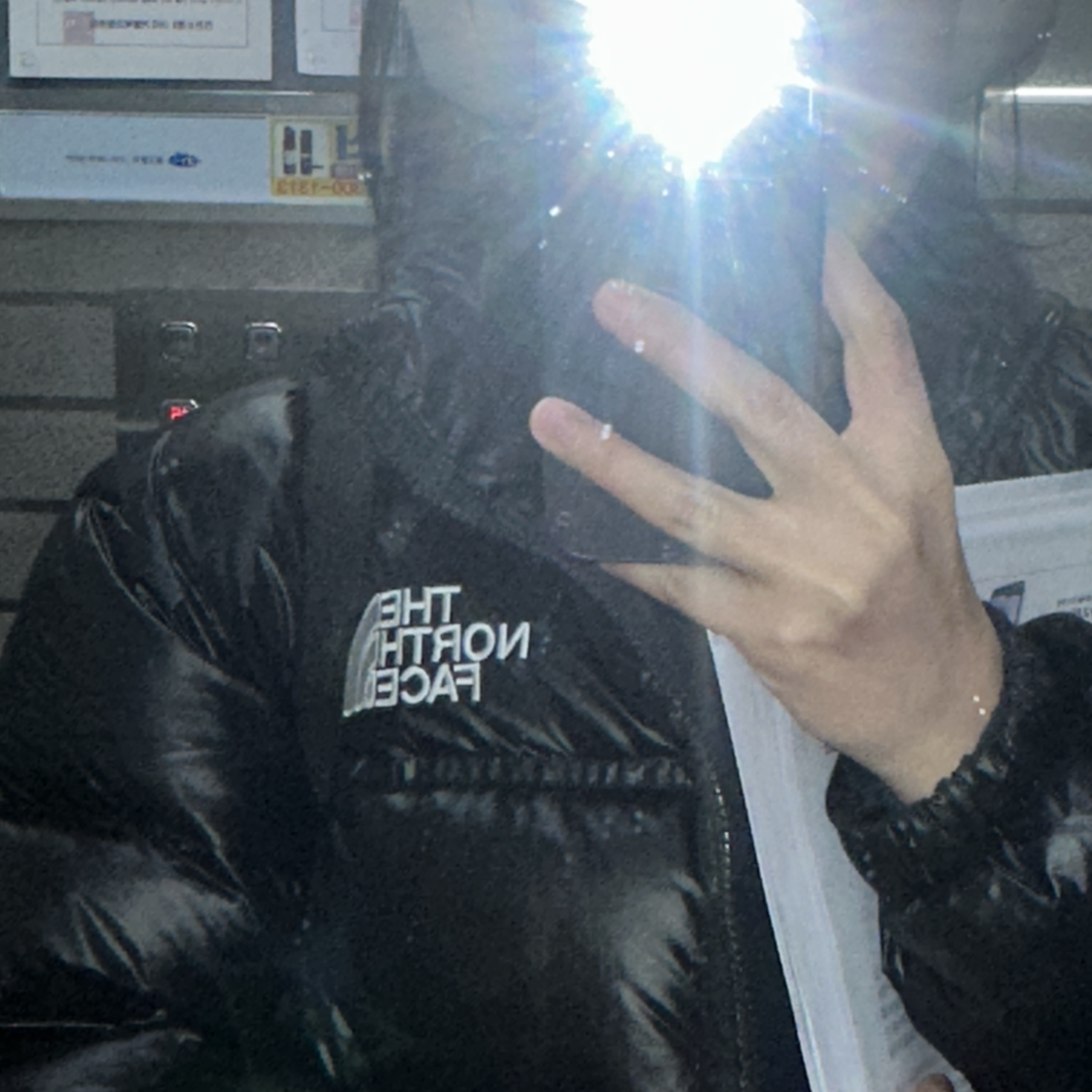 (W) The North Face Nuptse Short Jacket Black 착용 스타일