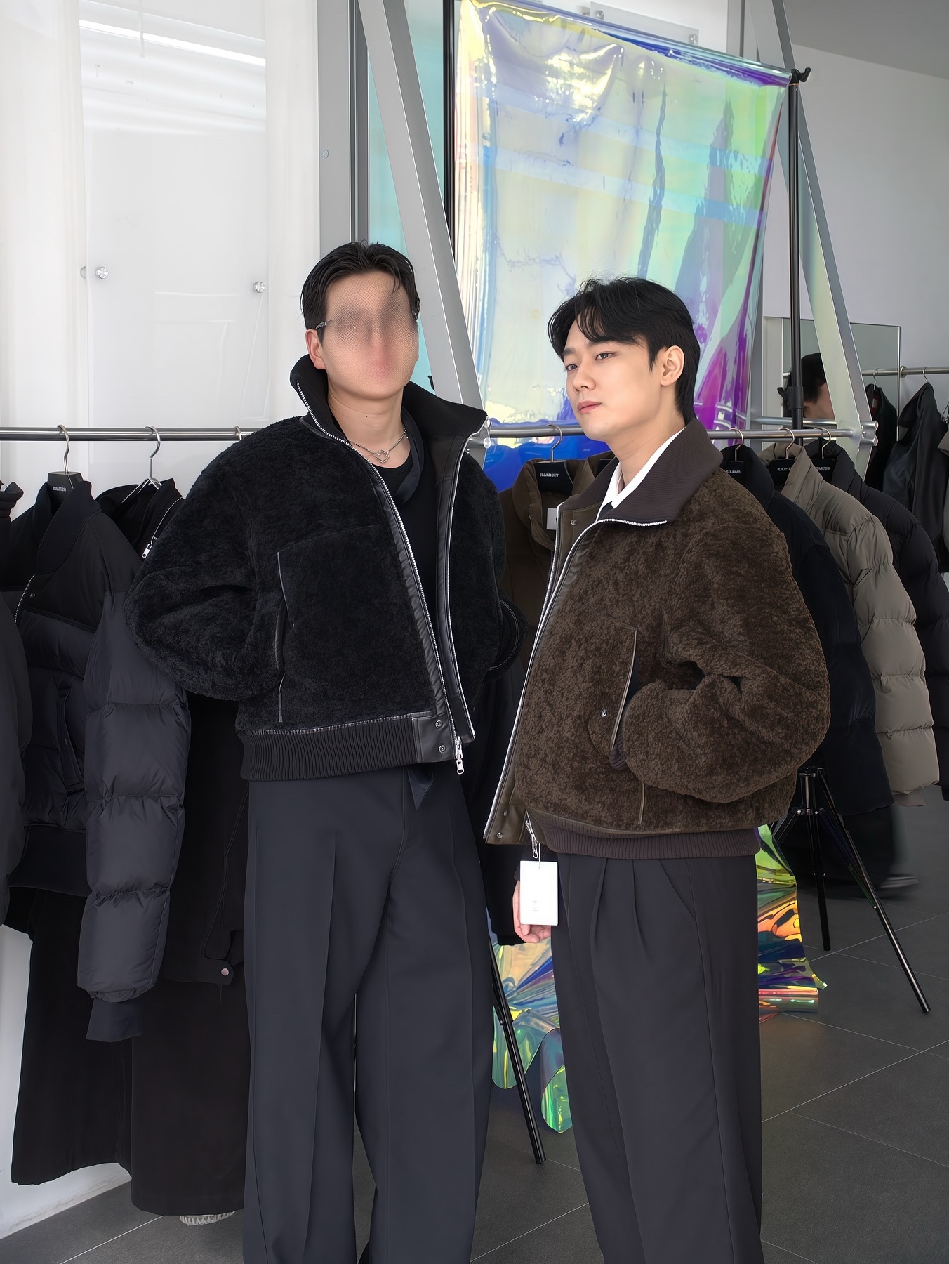 Haleine Highneck Reversible Faux Shearling Blouson Brown (VJ424), Haleine Highneck Reversible Faux Shearling Blouson Black (VJ423) 착용 스타일