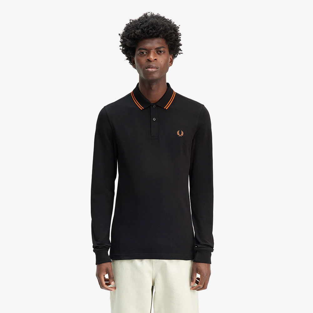 프레드페리 롱 슬리브 트윈 팁 프레드페리 셔츠 블랙/마멀레이드(Fred Perry Long Sleeve Twin Tipped Fred Perry Shirt Black) - 2
