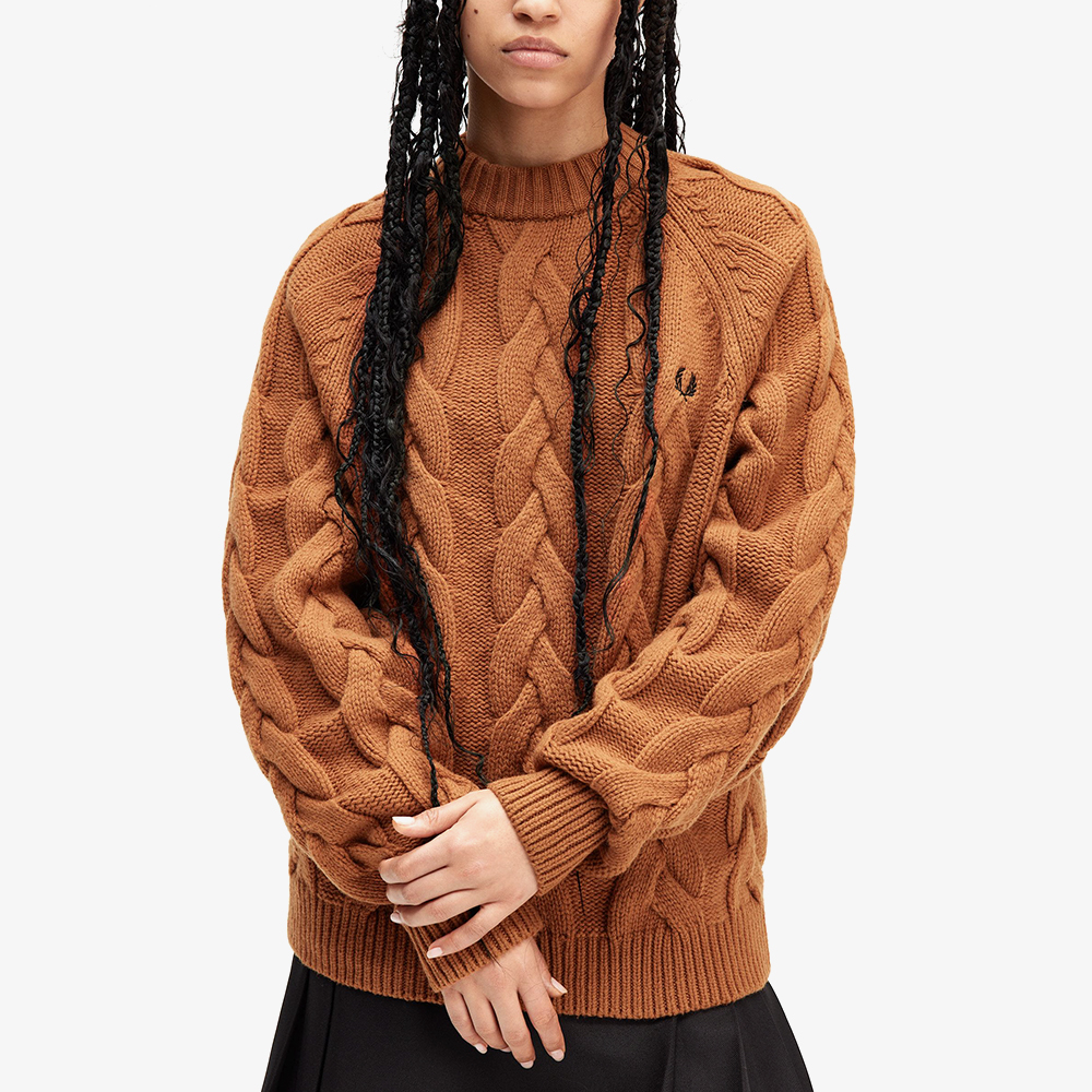 프레드페리 우먼 케이블 니트 모크넥 니트 마멀레이드(Fred Perry Womens Cable Knit Mock Neck Knit Marmalade) - 4