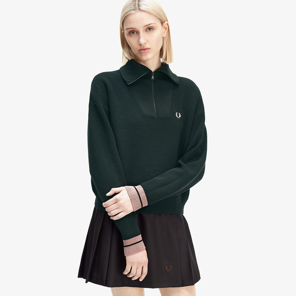 프레드페리 우먼 하프 집 니트 나이트그린(Fred Perry Womens Half Zip Knit Night Green) - 4